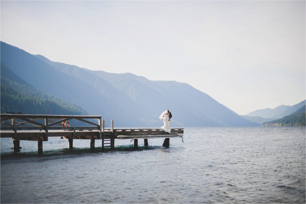 Lake Crescent Bride and Groom Portraits in Autumn Olympic National Park