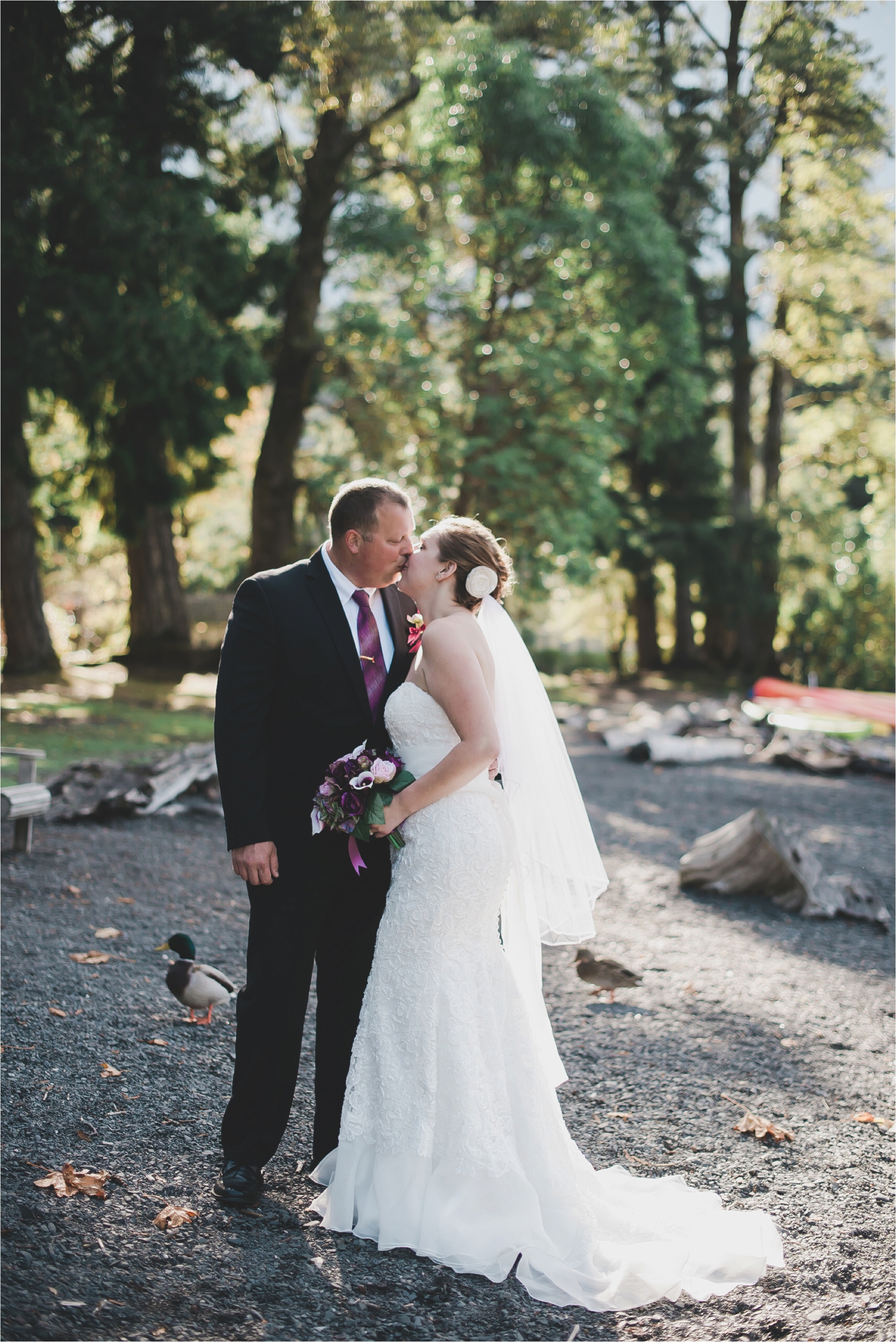 Lake Crescent Bride and Groom Portraits in Autumn Olympic National Park