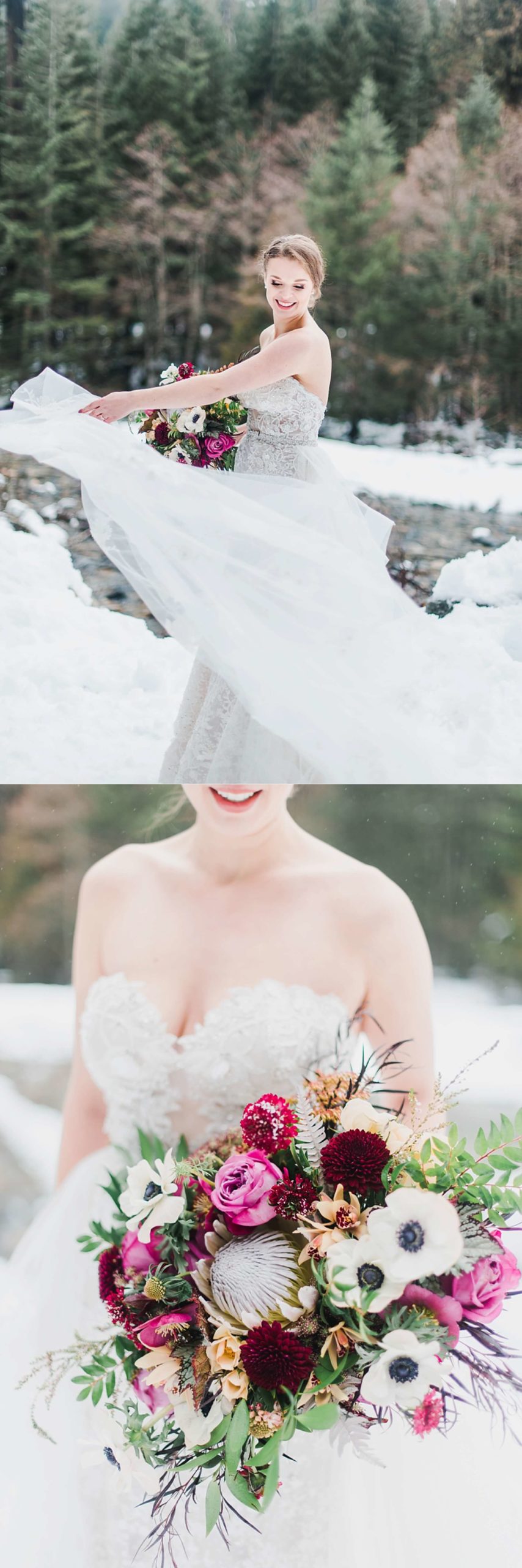 Snoqualmie snowy elopement bride and groom