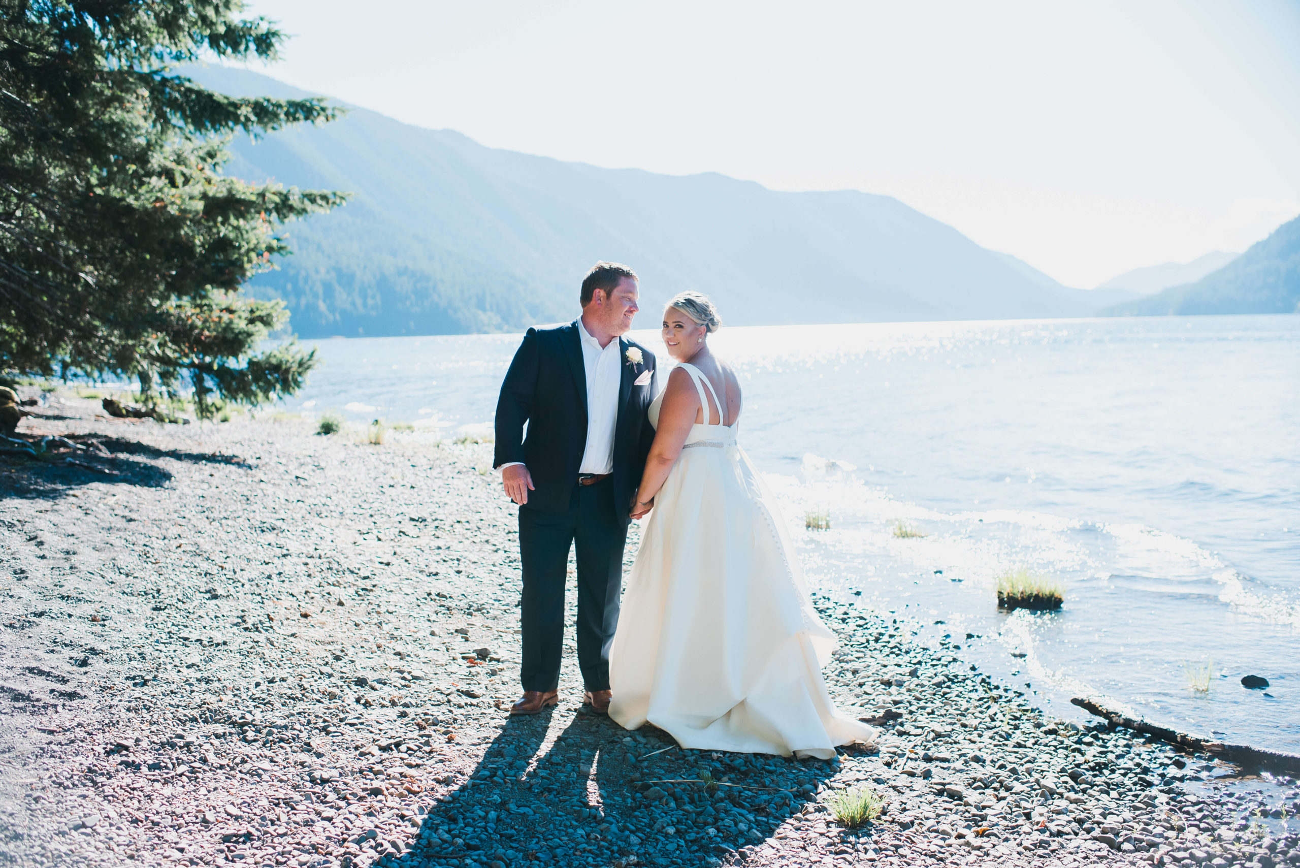 Bride and Groom at Lake Crescent 