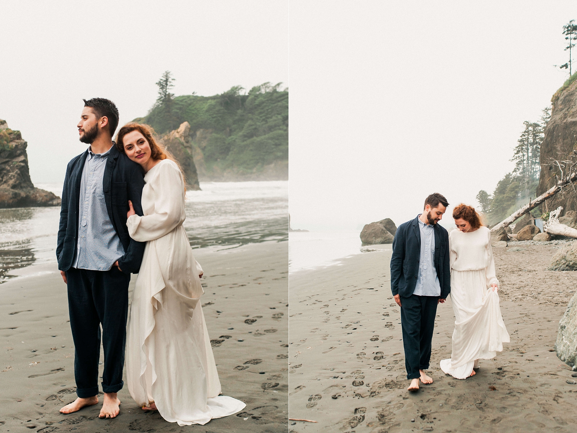 Bride and groom with seastacks at Ruby Beach Washington State