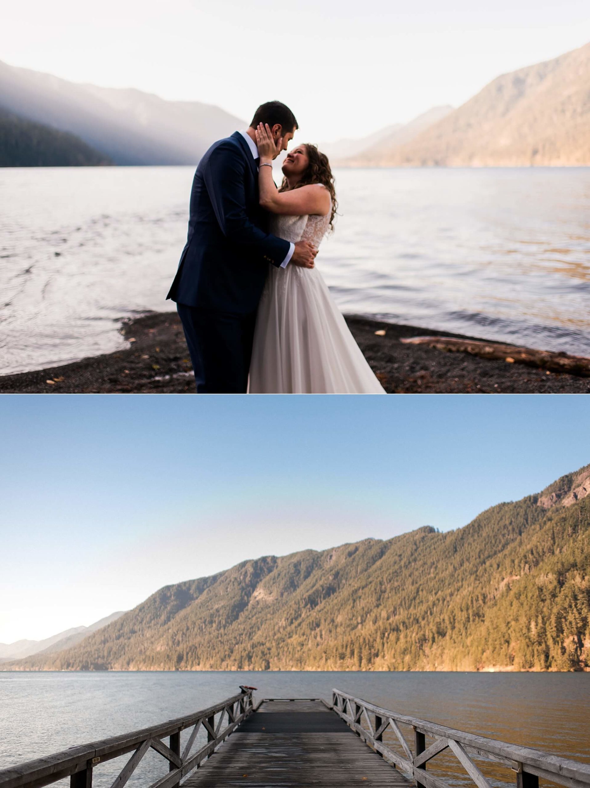 Bride and Groom at Lake Crescent