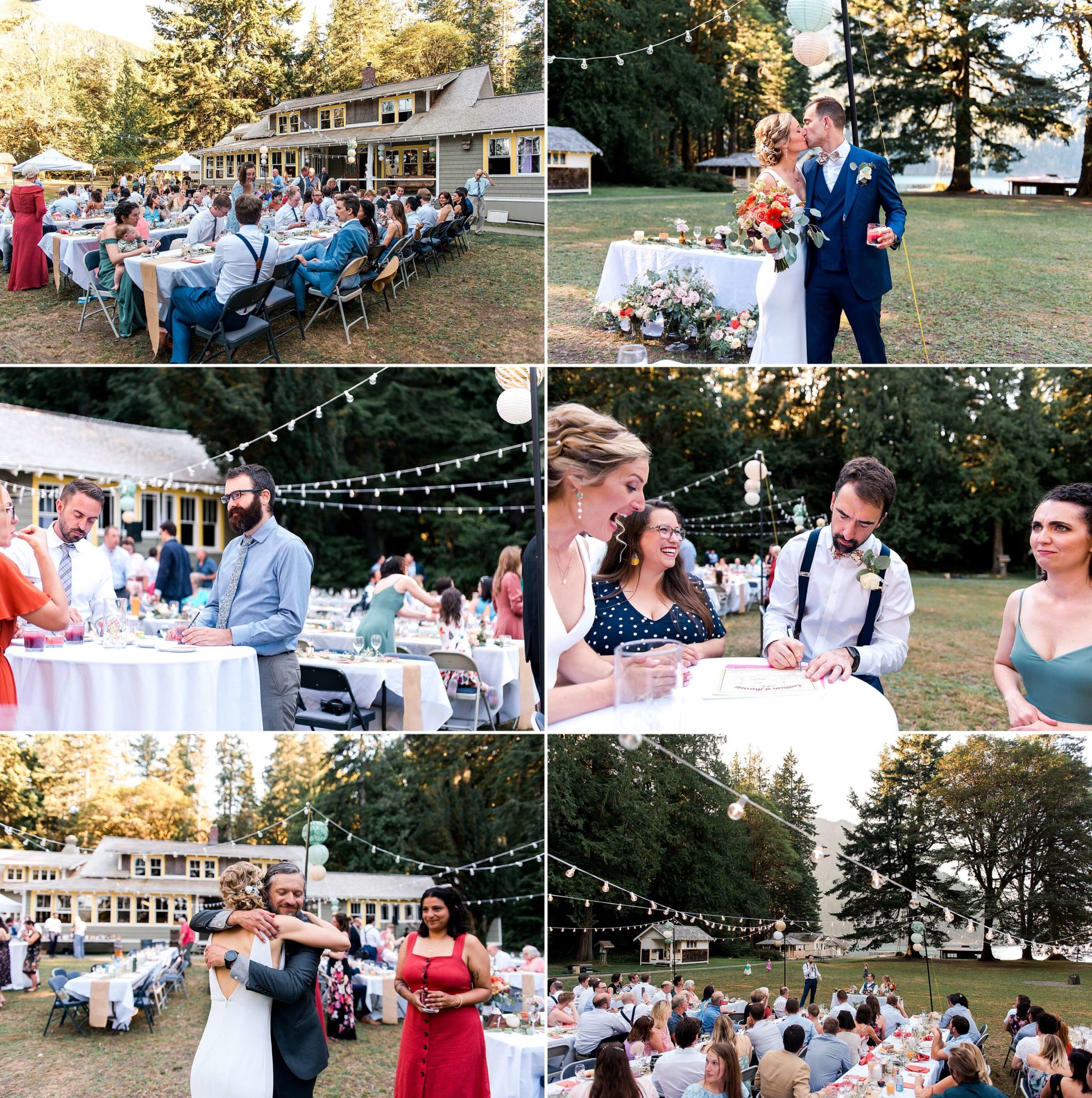 Collage of outdoor wedding reception at NatureBridge Wedding venue