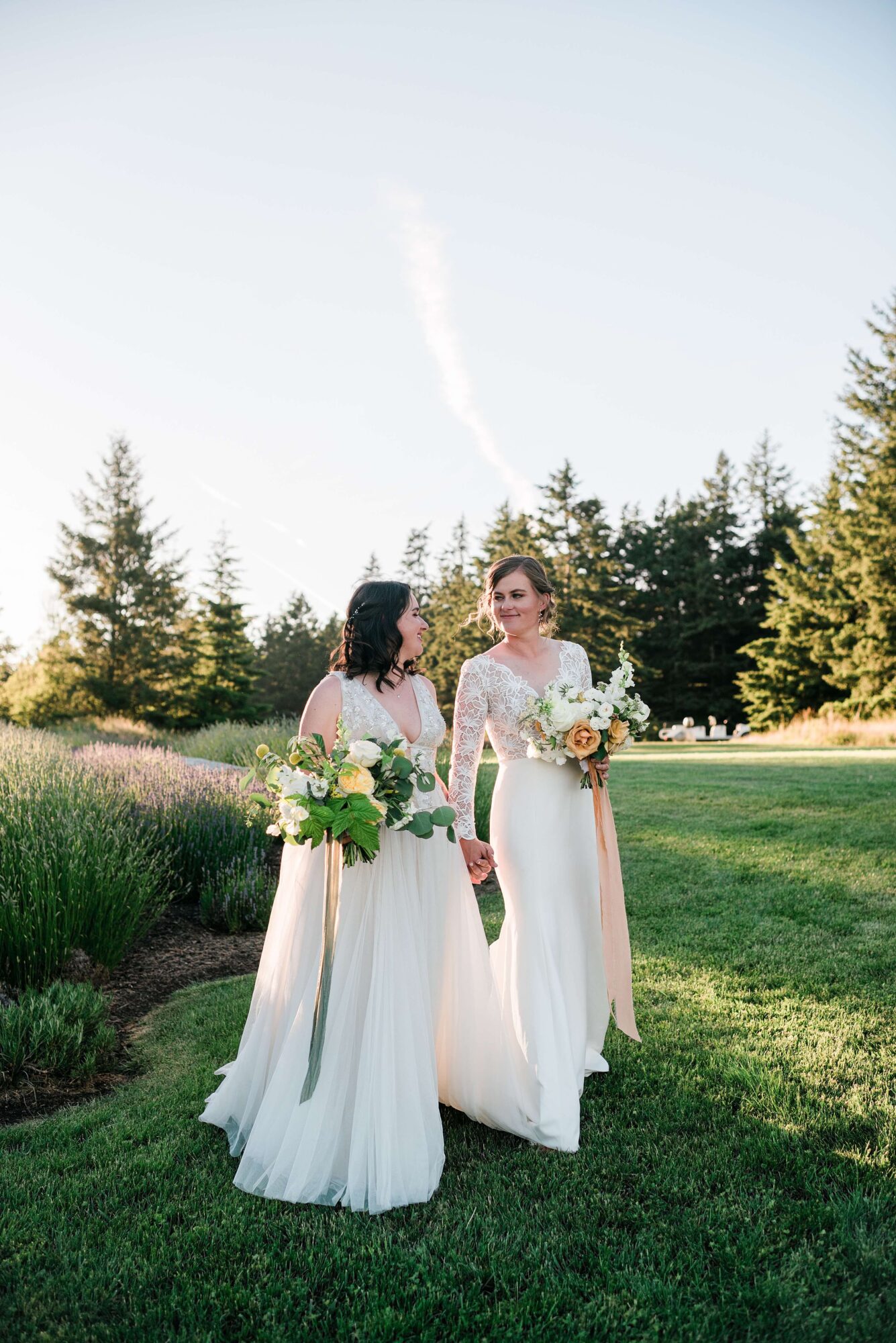 Two stunning brides at a a LGTBQ+ wedding at Saltwater Farm on San Juan Island