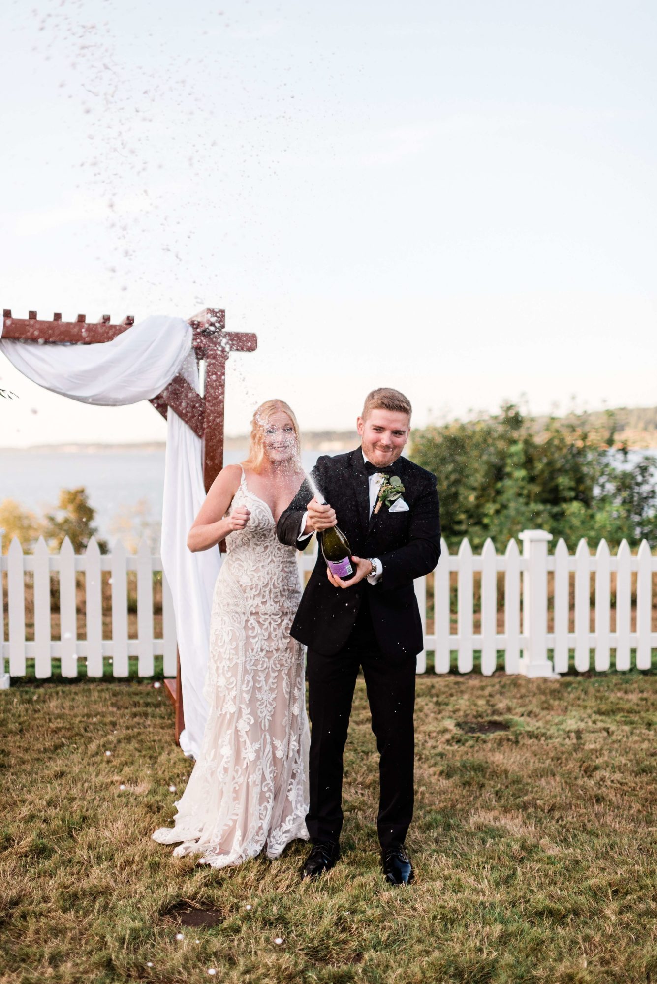 Sunset photos of Bride and Groom at Port Gamble Wedding Venue