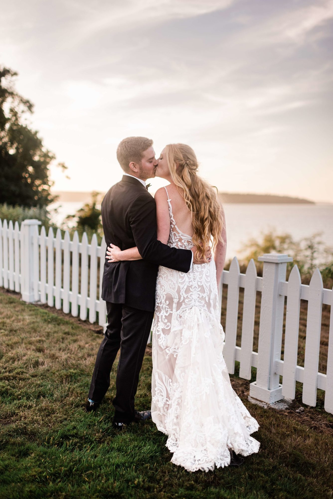 Sunset photos of Bride and Groom at Port Gamble Wedding Venue