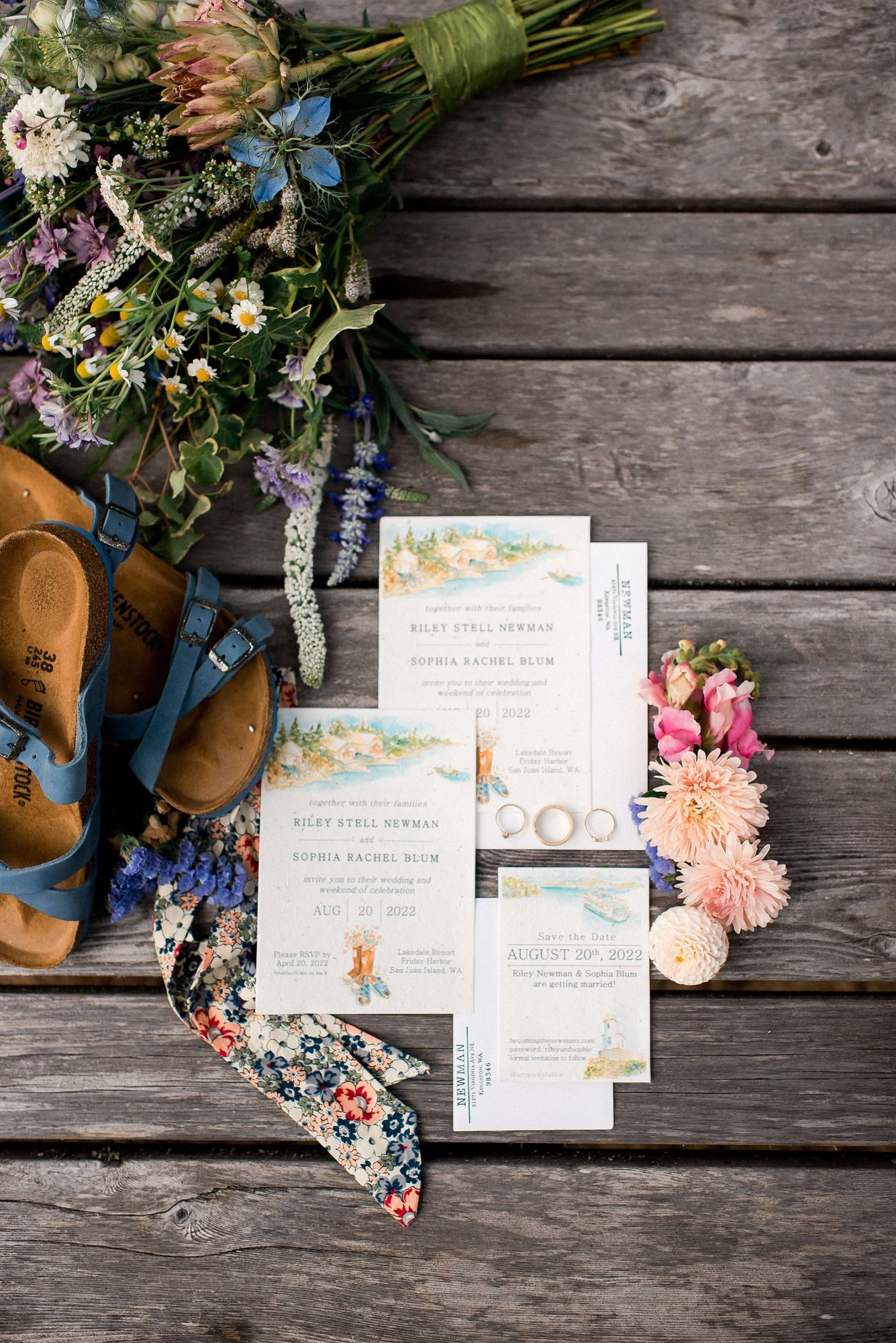 invitation and flowers at at their Lakedale Resort Wedding