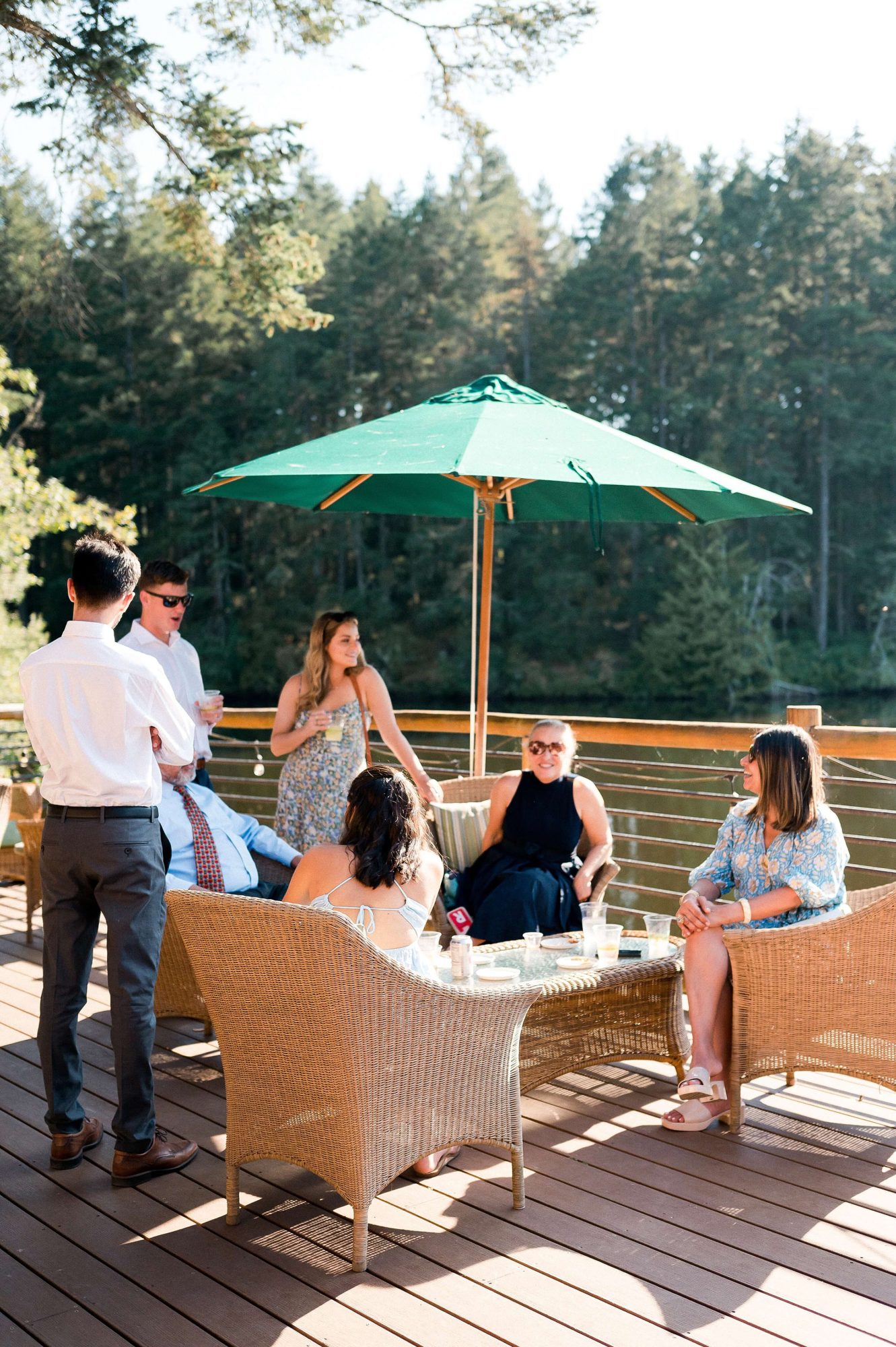 guests hanging out on a dock at their Lakedale Resort Wedding