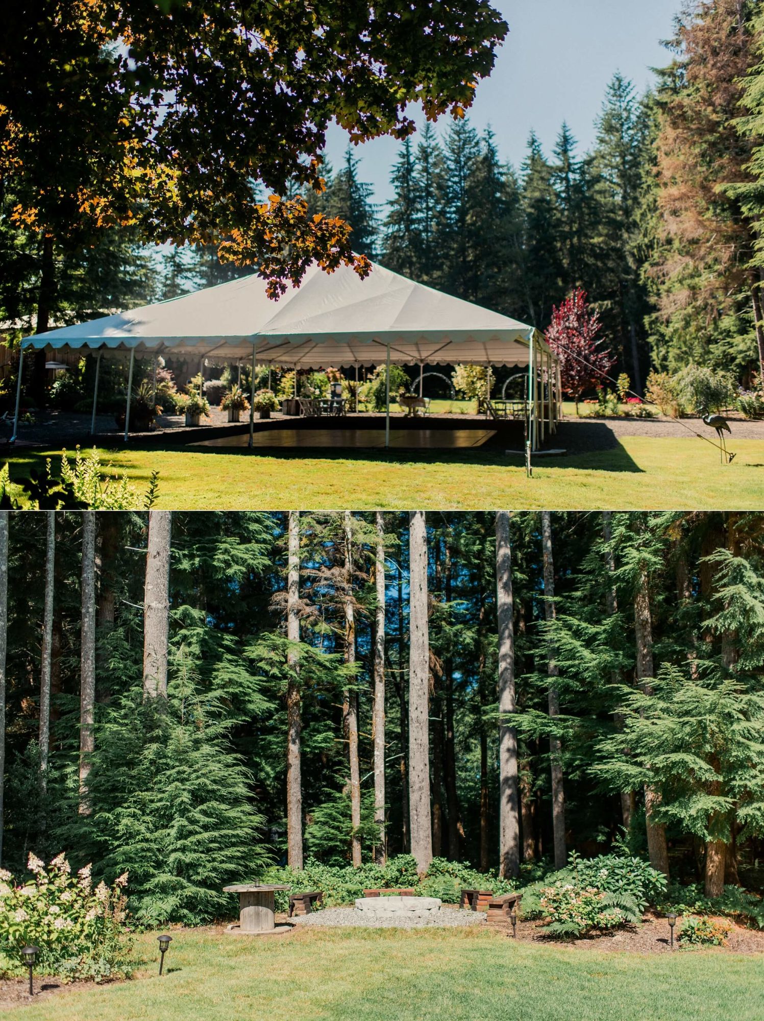 Reception tent at Ceremony area at Fern Acres Forks Forest Wedding Venue