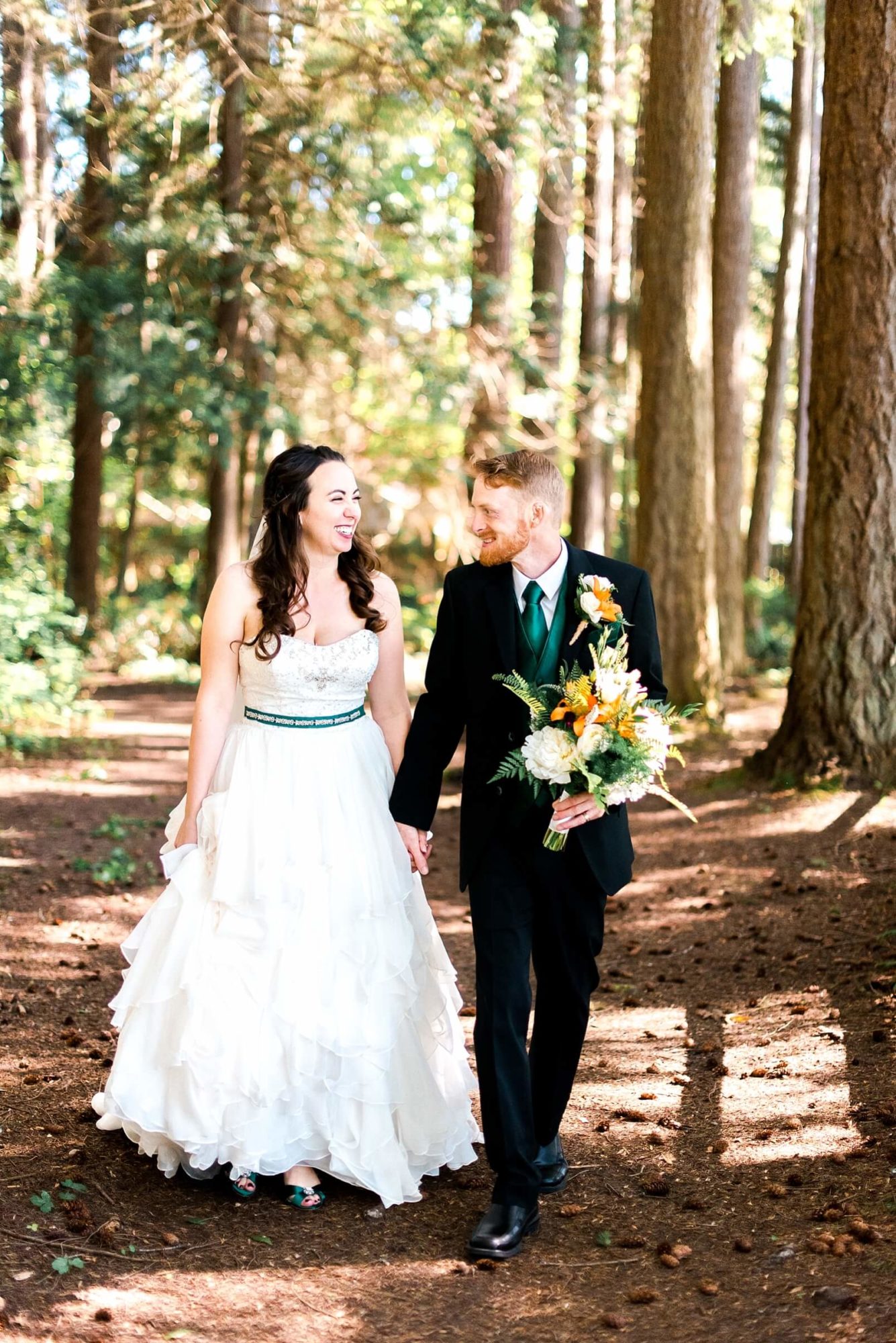 Bride and groom in the forest in Kitsap County