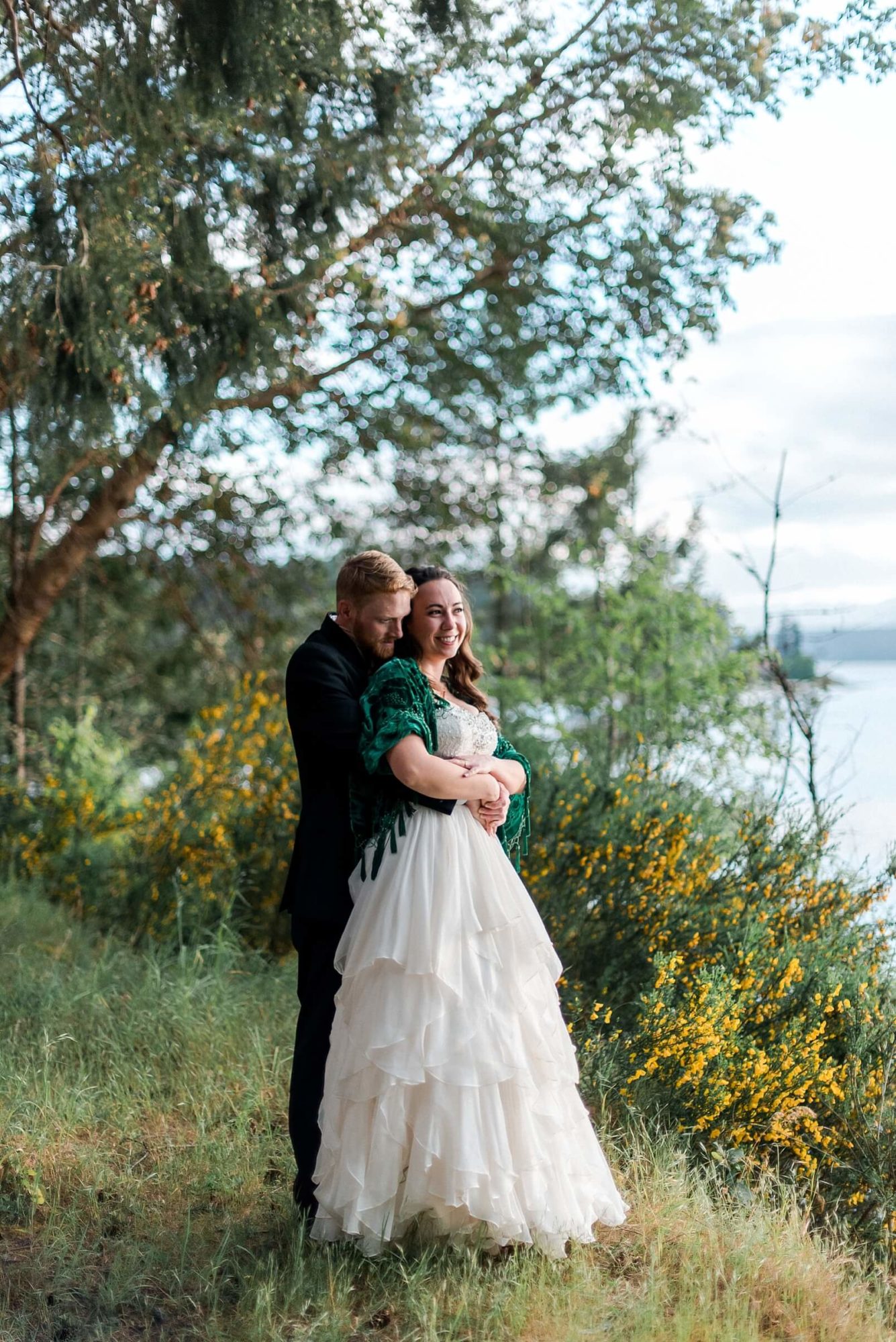 Bride and Groom on the waterfront at their Kitsap Peninsula wedding