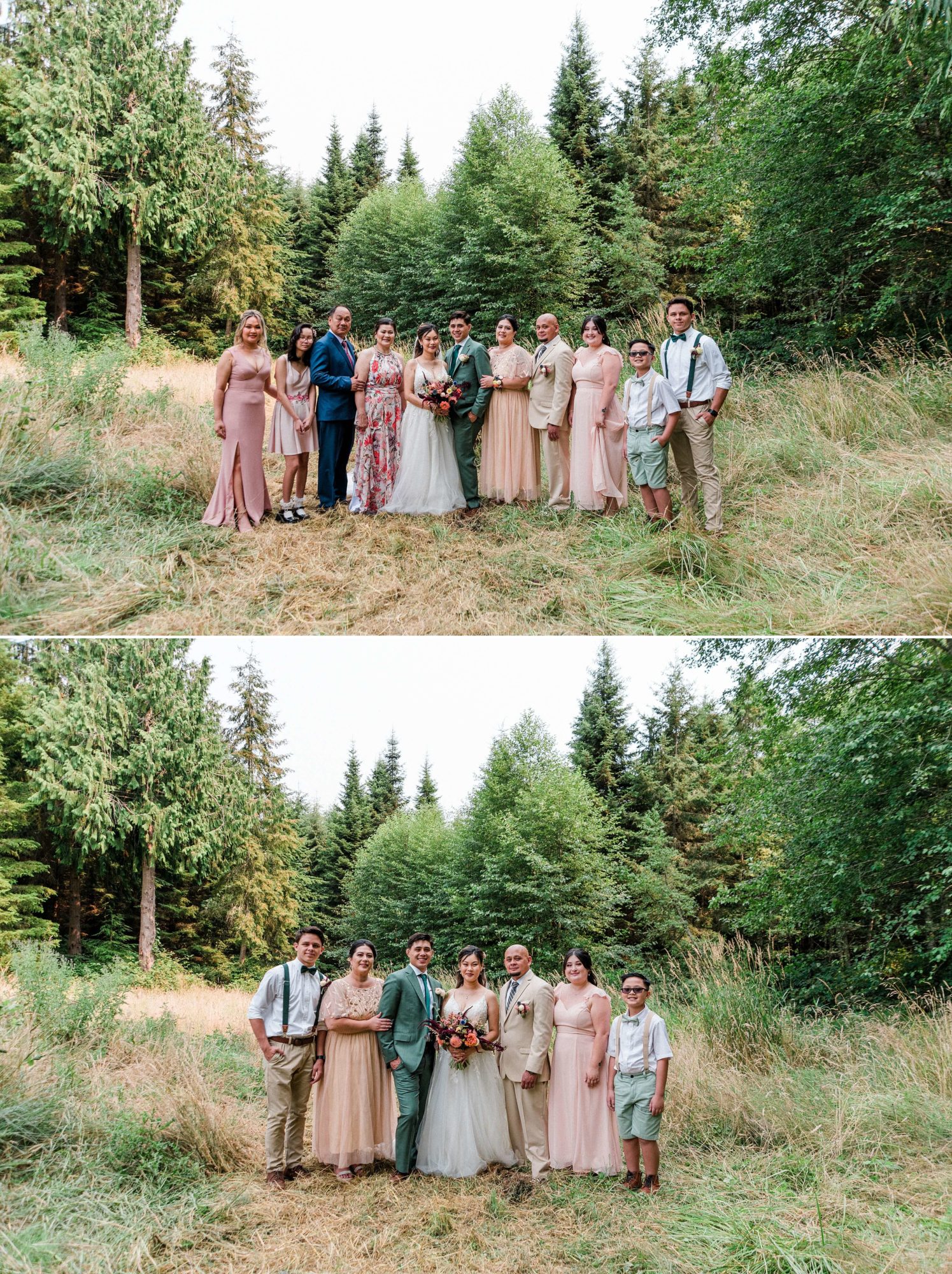 Family portraits in a meadow at Misty Clover Farm Olympic Peninsula Wedding Venue