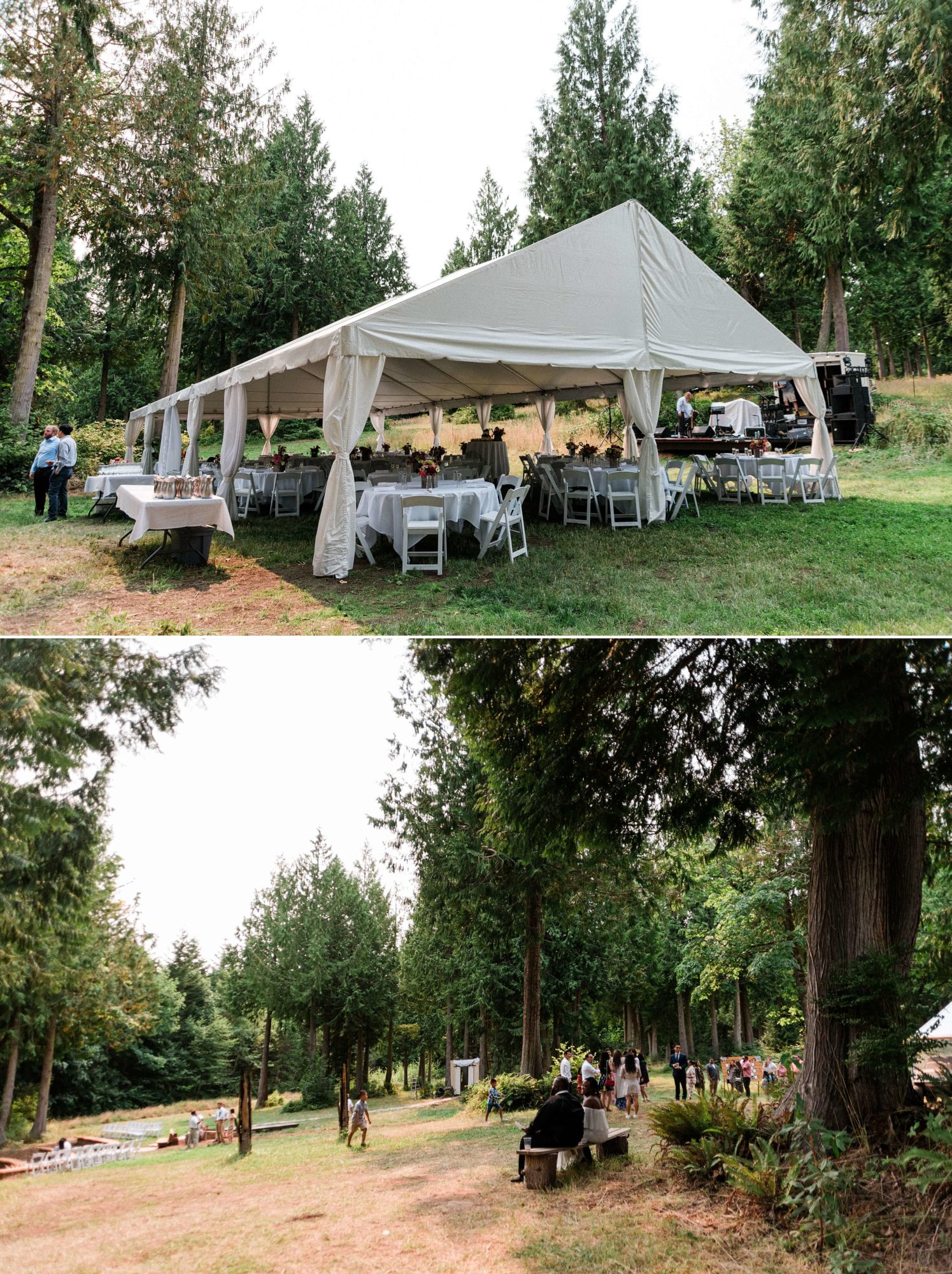 Reception tent and field at Misty Clover Farm Olympic Peninsula Wedding Venue