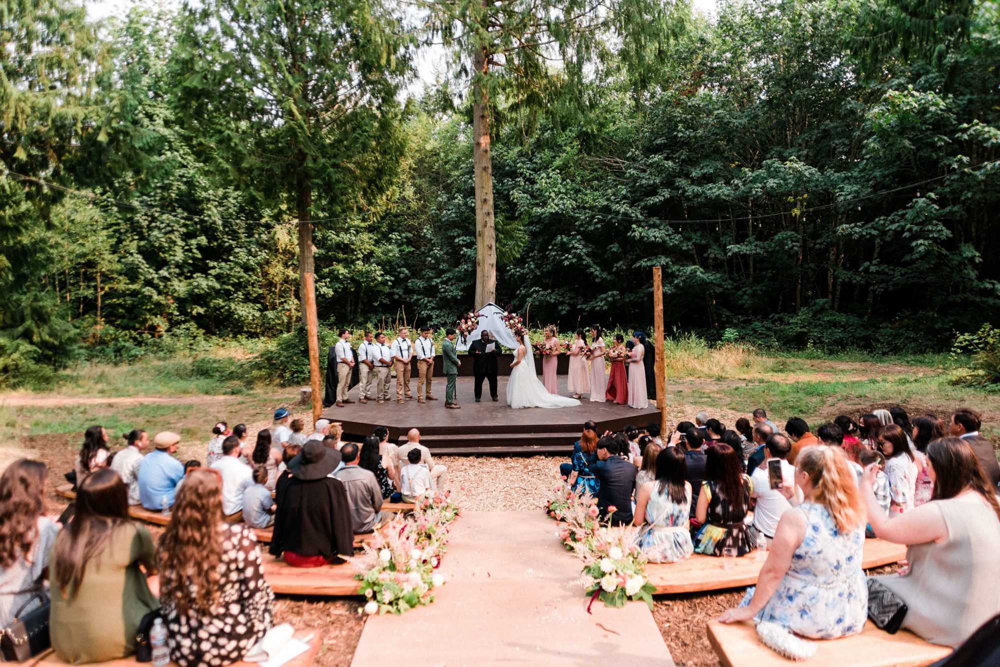 Wedding ceremony in the Moon Amphitheater at Misty Clover Farm Olympic Peninsula Wedding Venue