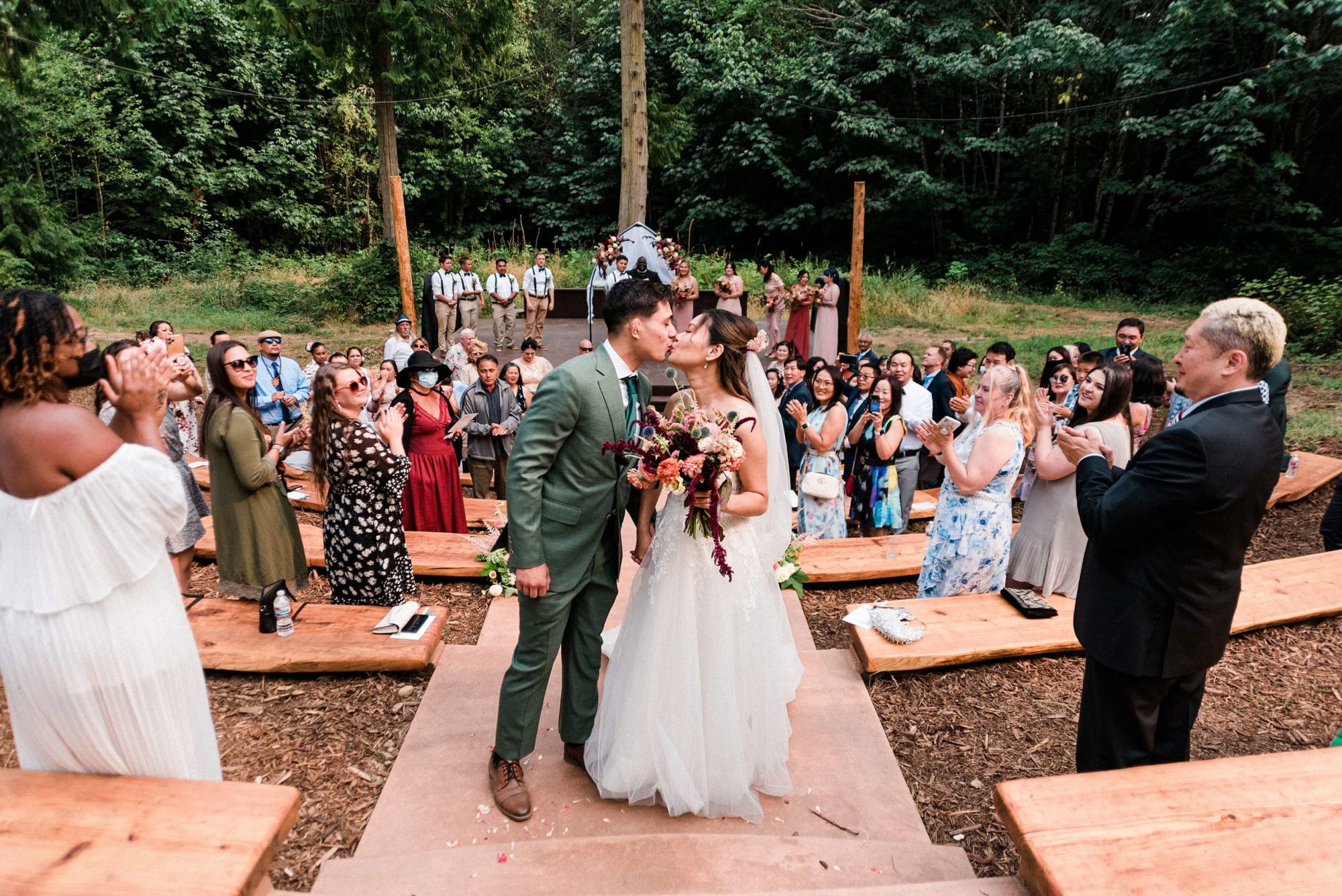 Wedding ceremony in the Moon Amphitheater at Misty Clover Farm Olympic Peninsula Wedding Venue