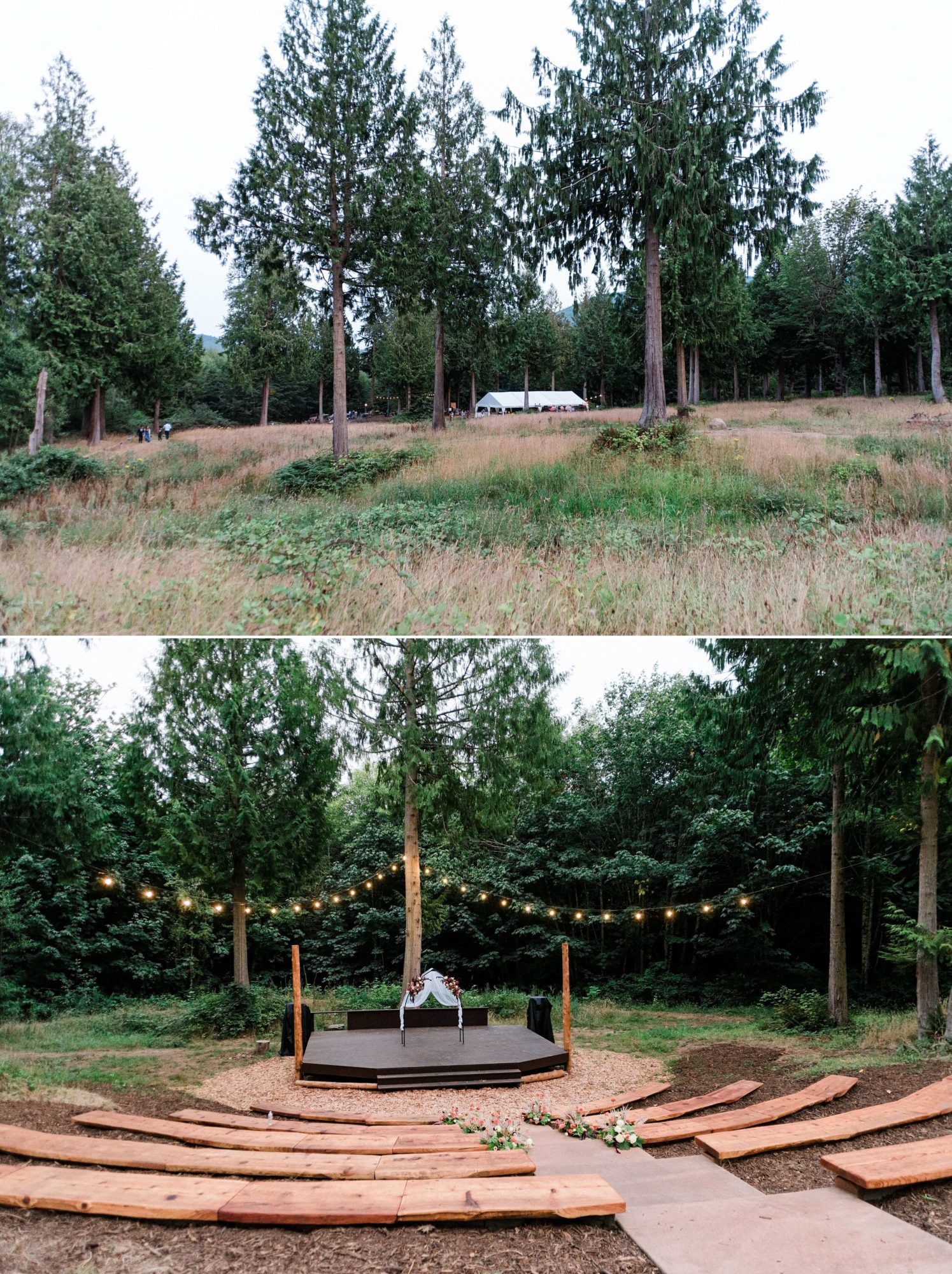 Field and Moon Amphitheater ceremony area at Misty Clover Farm Olympic Peninsula Wedding Venue