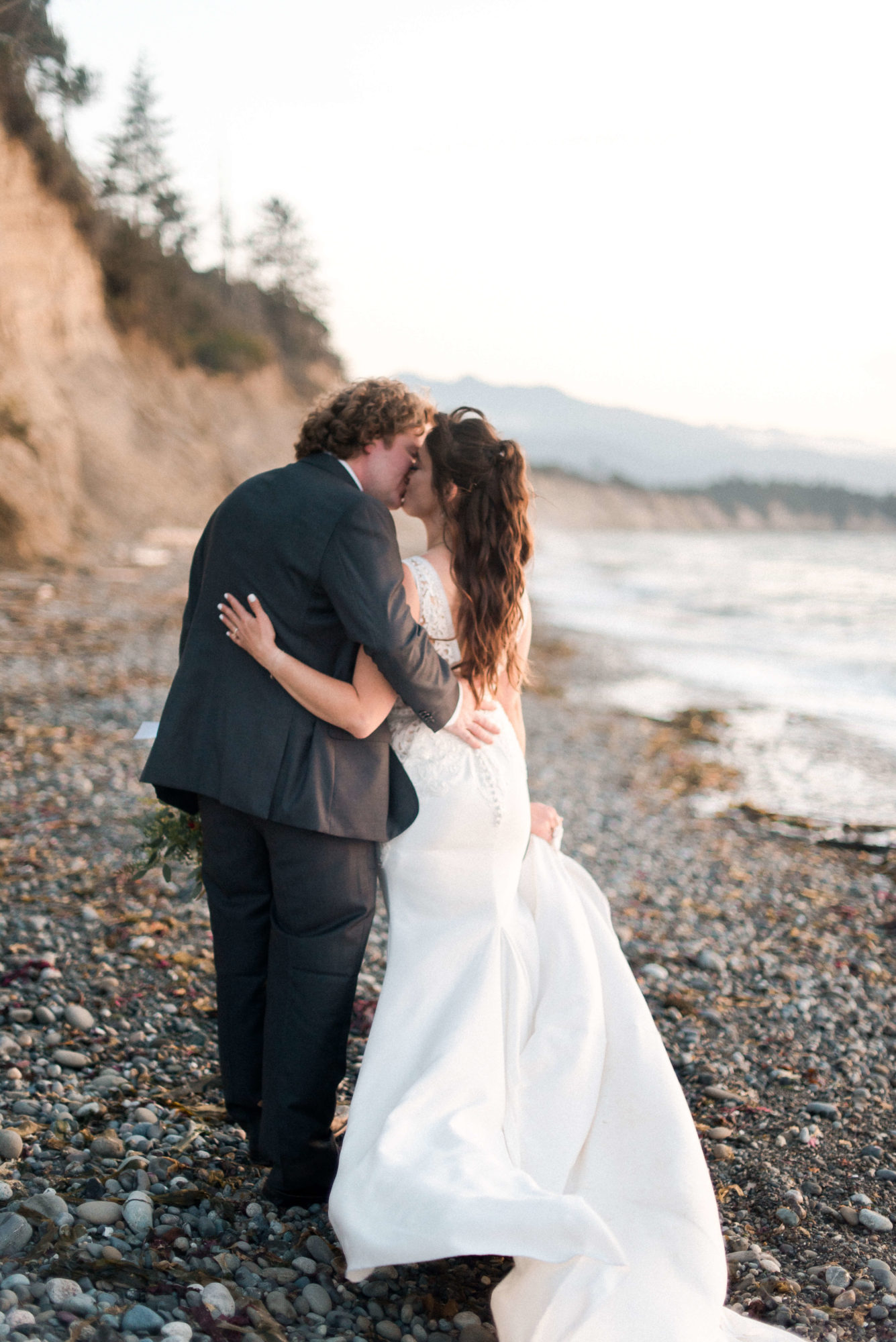 Bride and Groom on the beach in Port Townsend