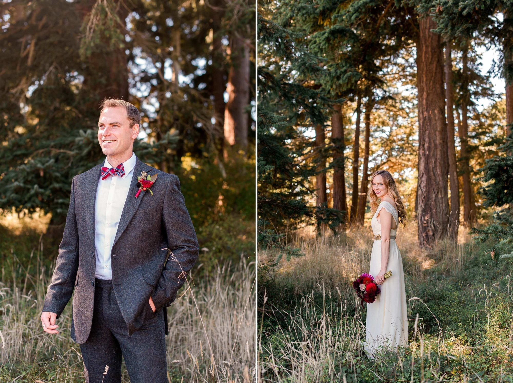 Bride and Groom in the woods in Port Townsend