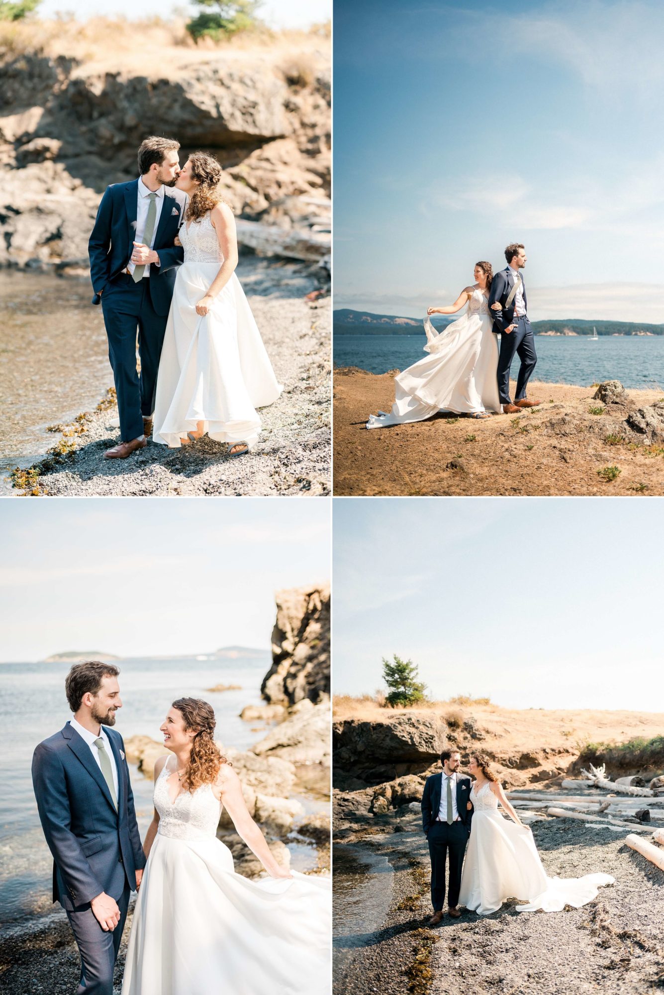 Bride and Groom on the beach at Rosario Resort on Orcas Island
