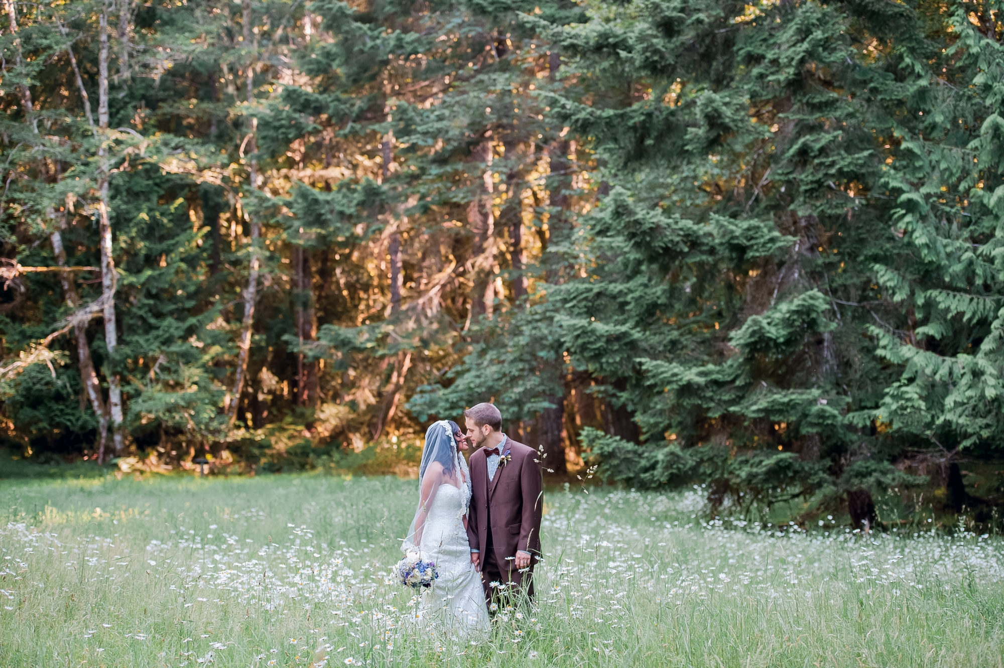 Bride and groom in the forest at Lake crescent wedding