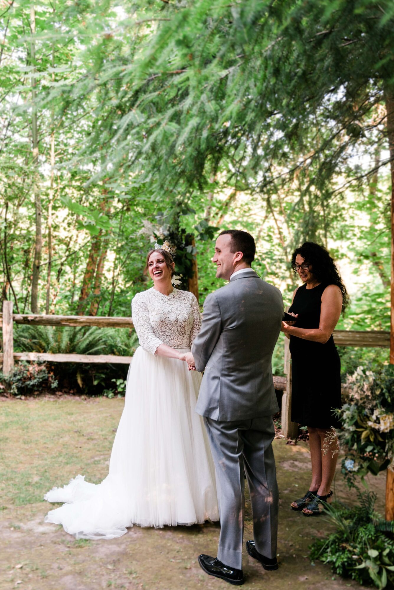 Forest wedding ceremony at the Grotto at St. Edward park in Kenmore outside Seattle WA