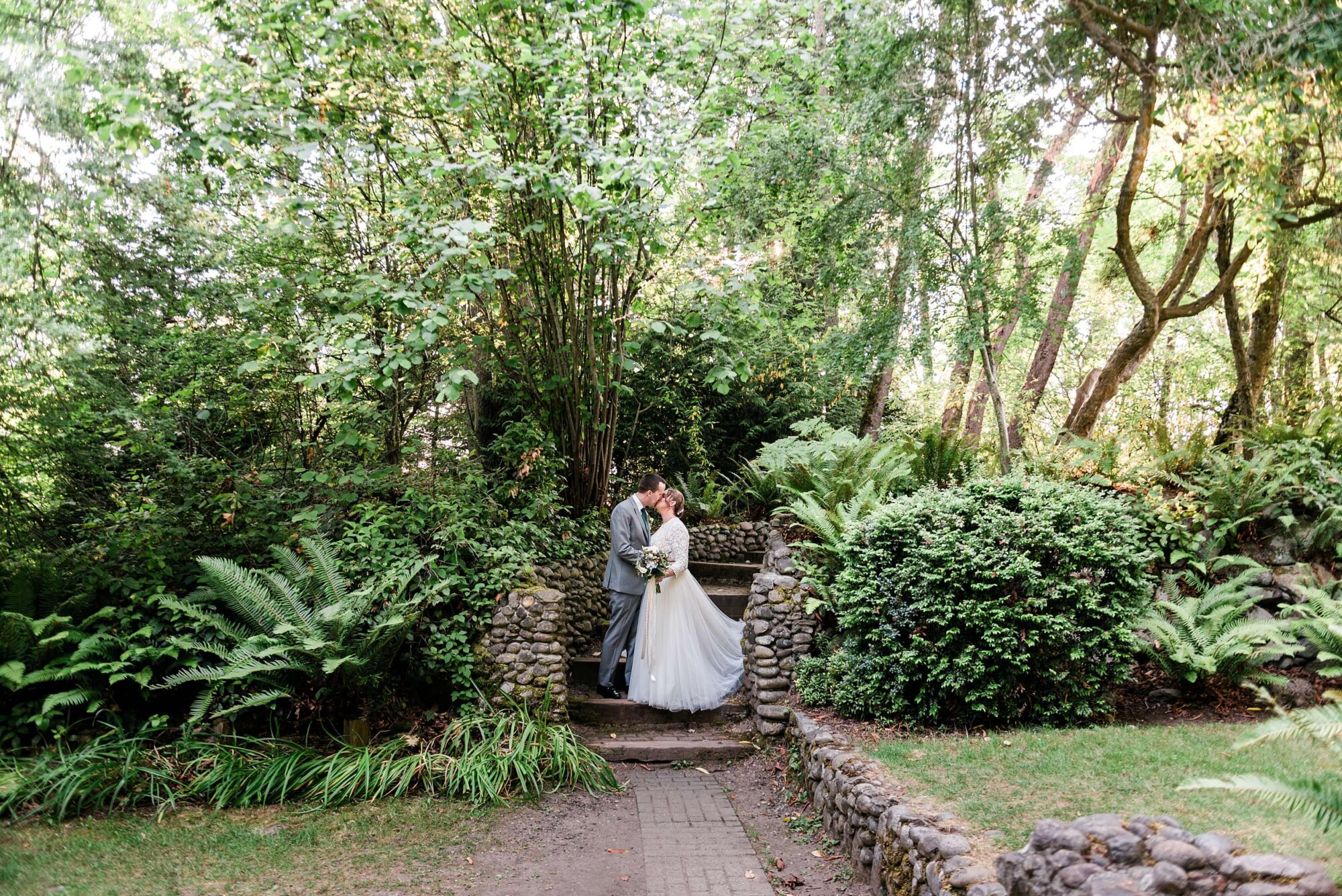 Bride and Groom Portrait at the Grotto at St. Edward park in Kenmore outside Seattle WA