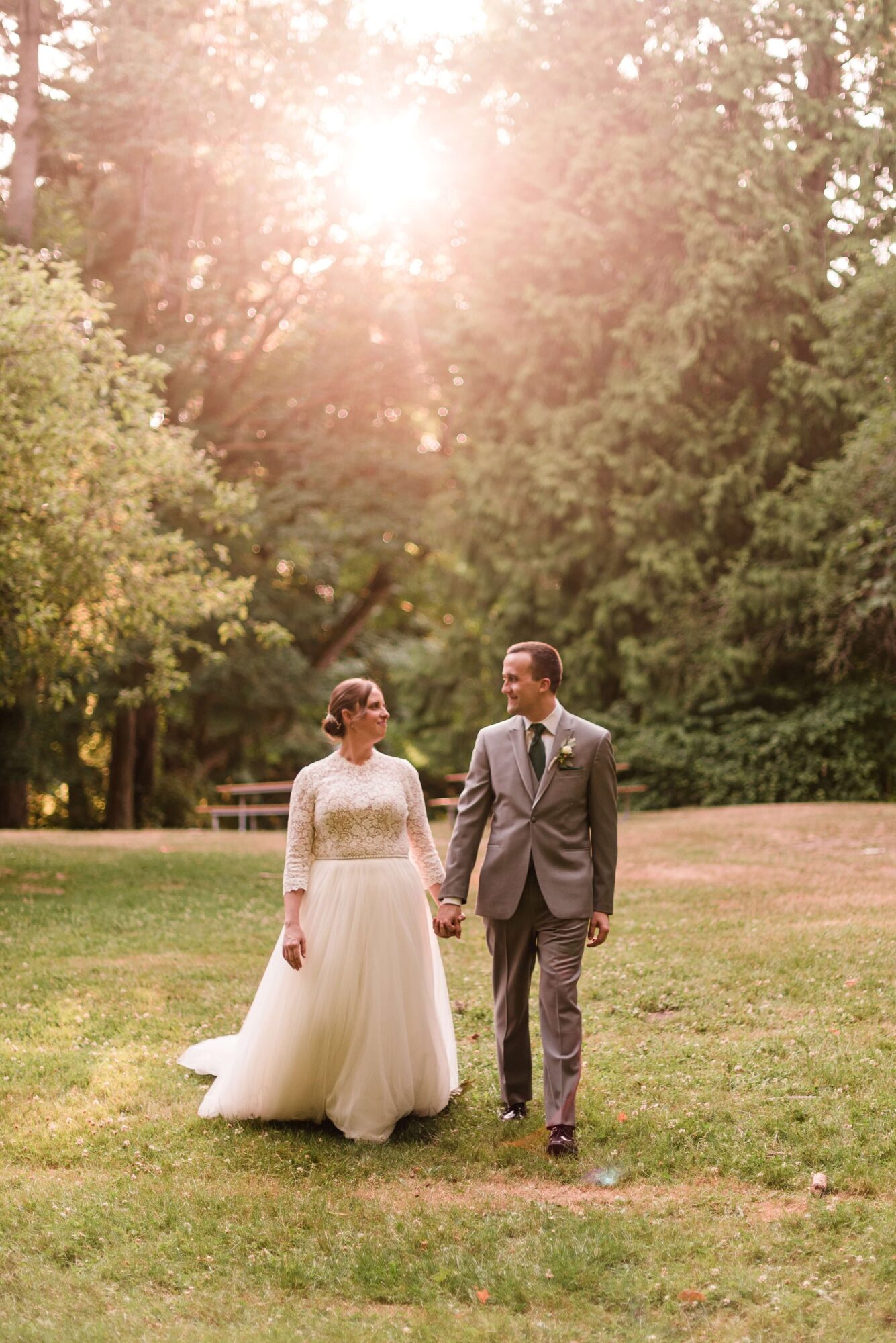 Bride and Groom Portrait in the orchard at the historic Lodge at St. Edward park in Kenmore outside Seattle WA