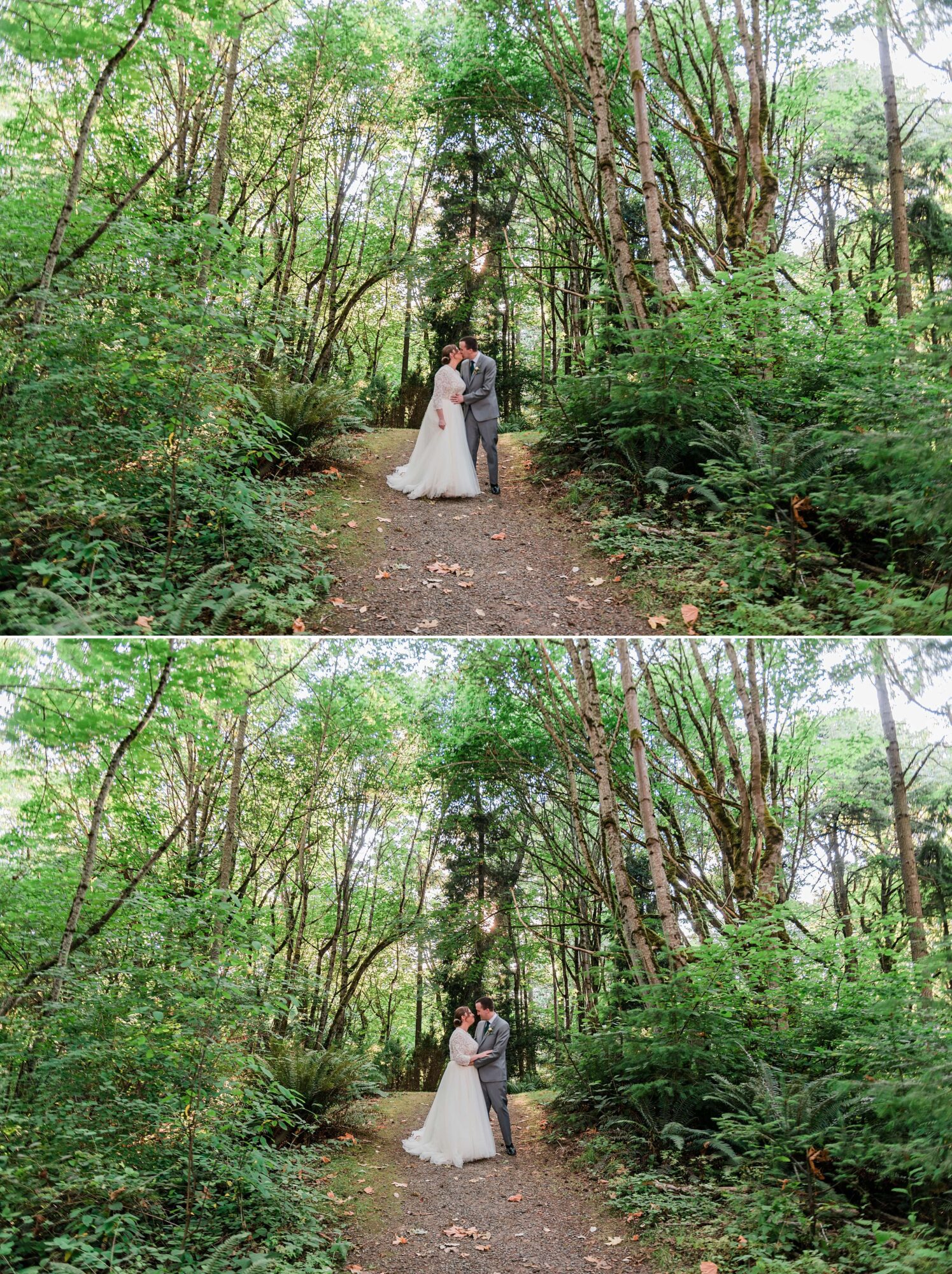 Bride and Groom Portrait in the forest at the historic Lodge at St. Edward park in Kenmore outside Seattle WA