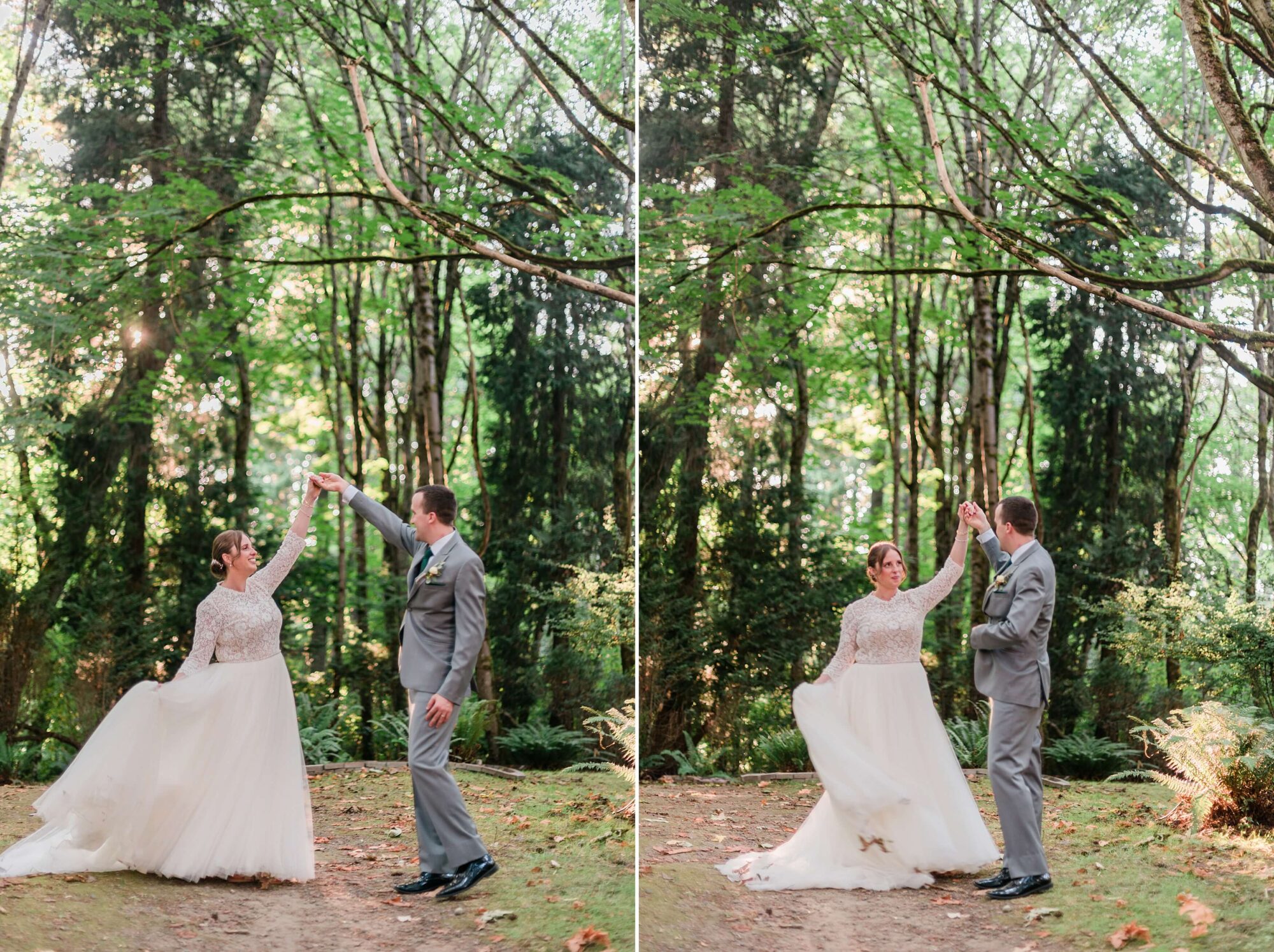Bride and Groom Portrait in the forest at the historic Lodge at St. Edward park in Kenmore outside Seattle WA