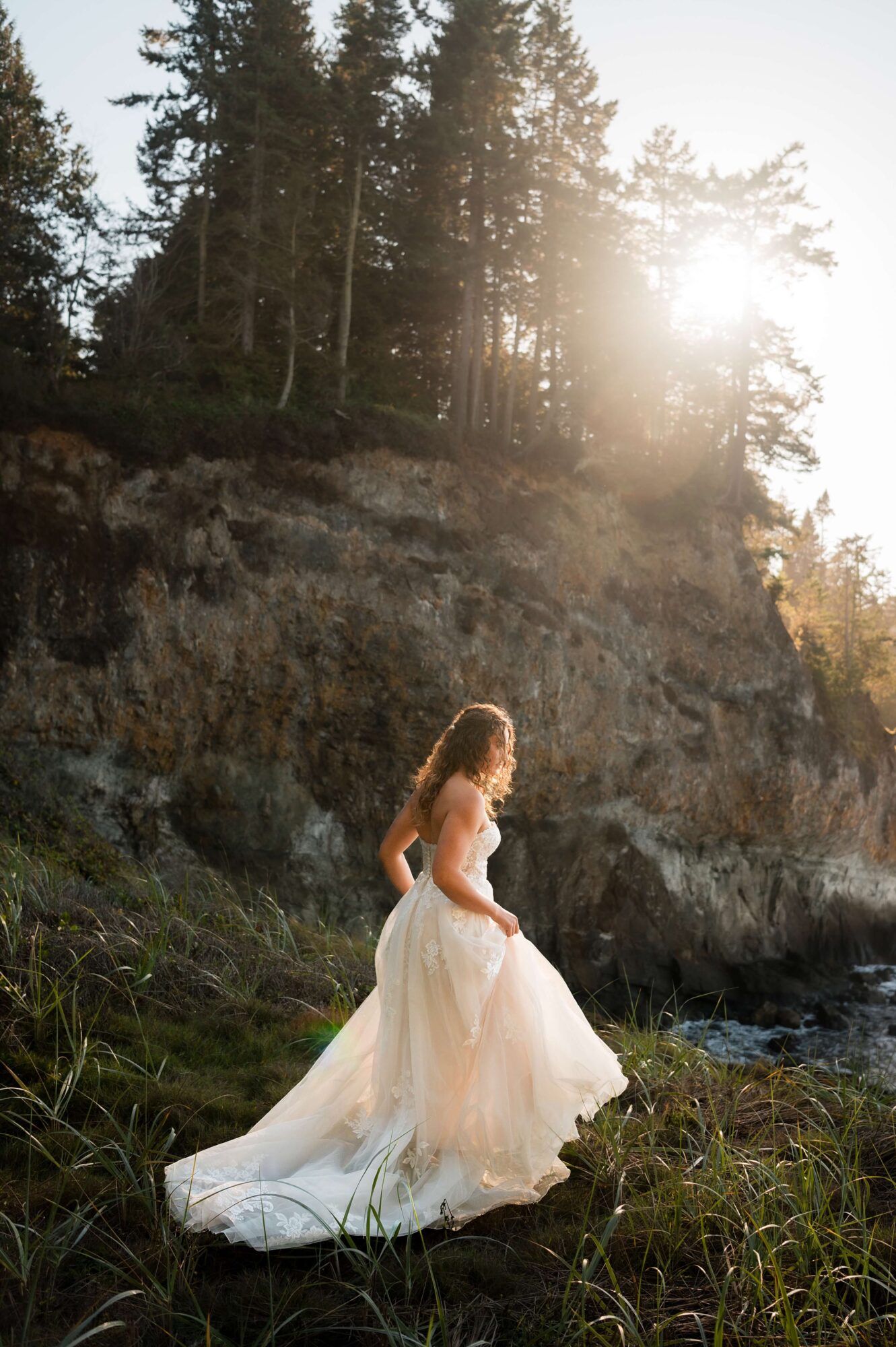 Sunset bridal portrait in Olympic National Park