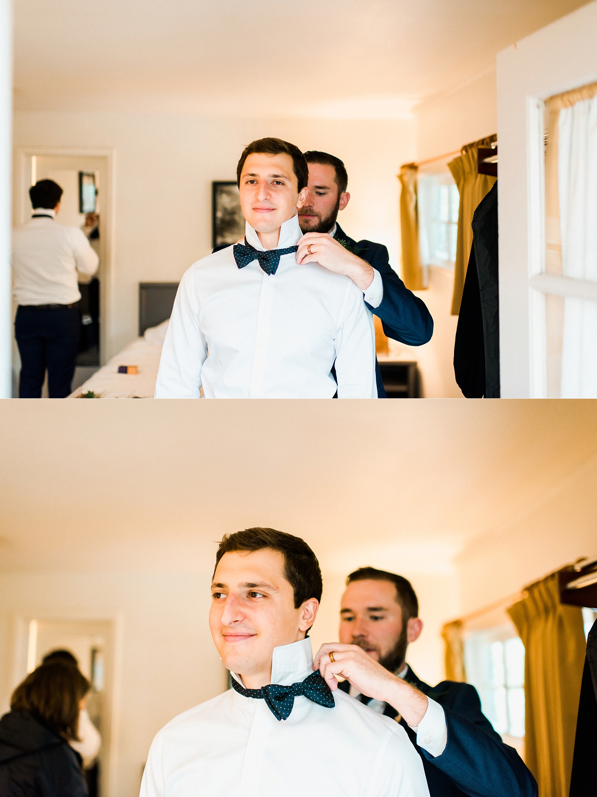 Groom getting ready at Lake Quinault Lodge