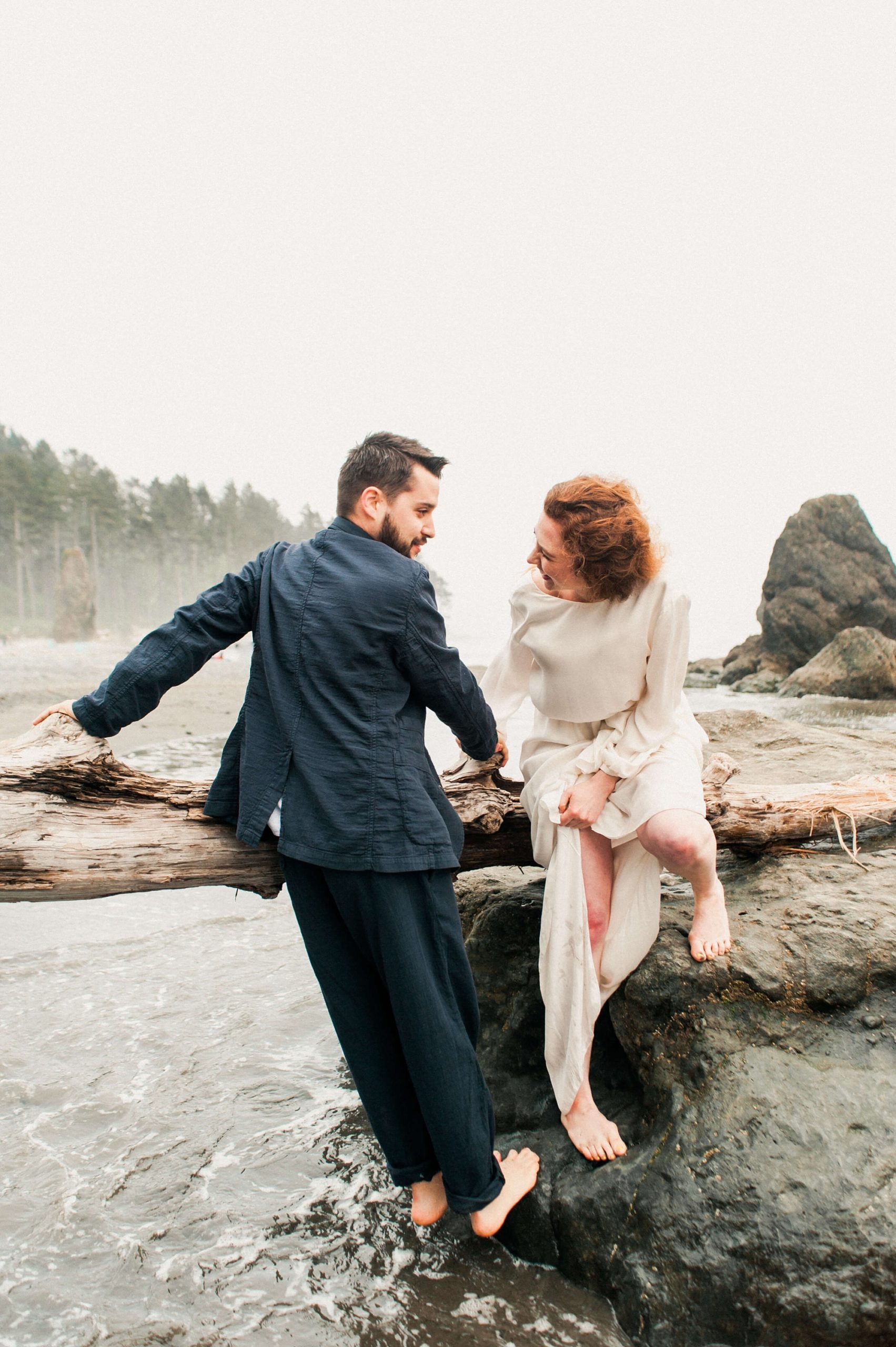 Bride and groom with seastacks at Ruby Beach Washington State