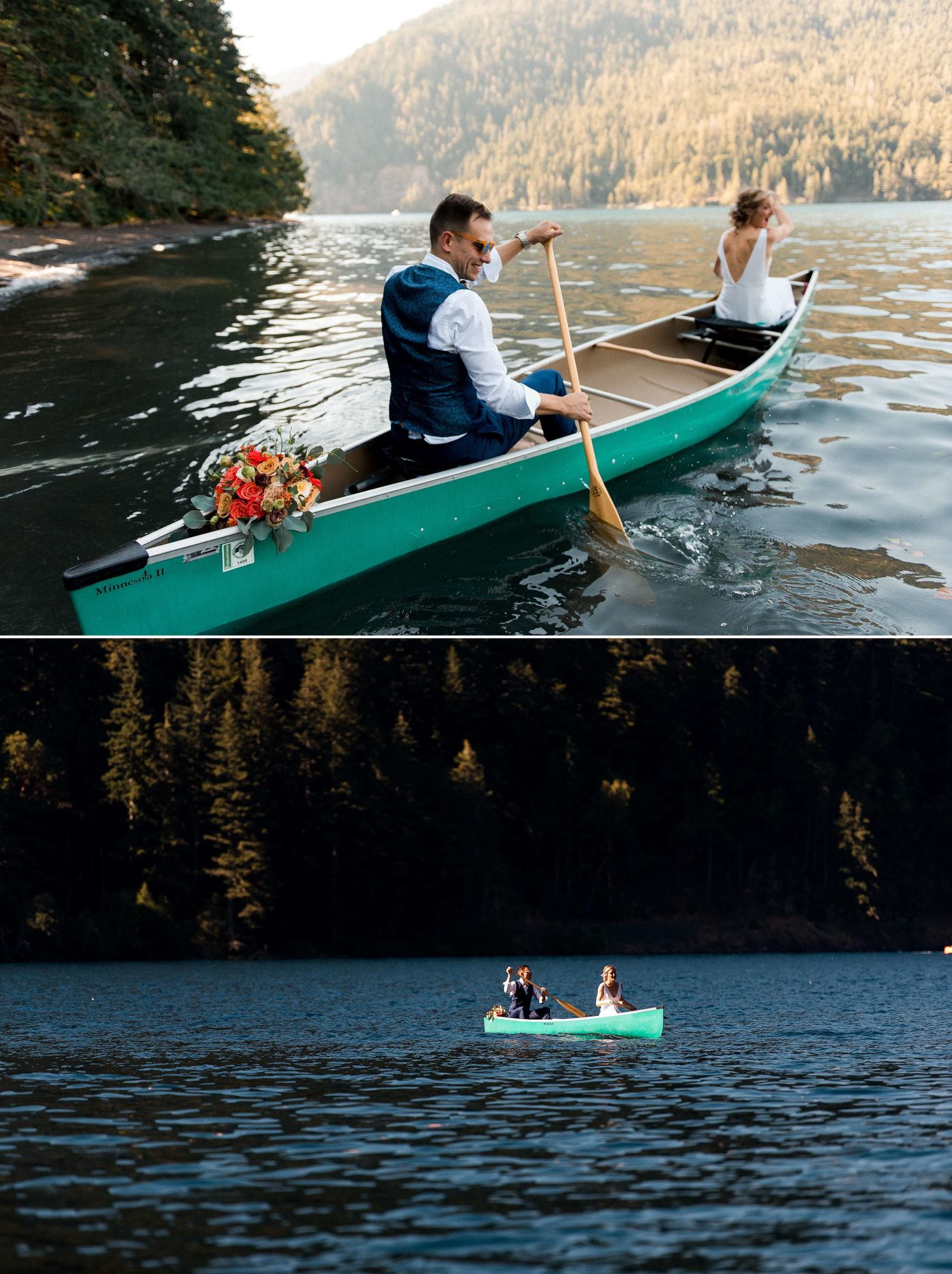 Post wedding ceremony canoe trip before reception.