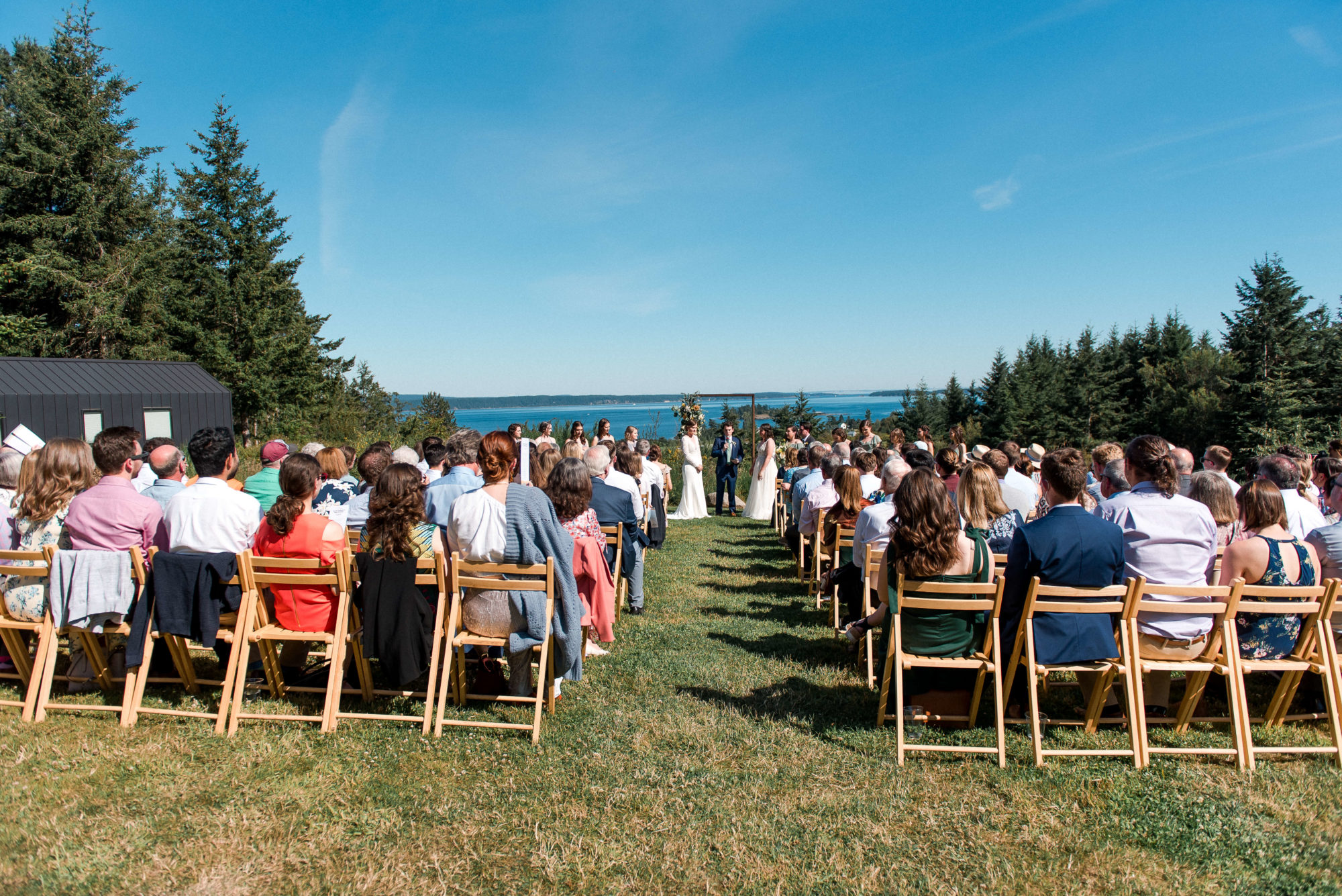 wedding ceremony view overlooking the water at Saltwater Farm Wedding
