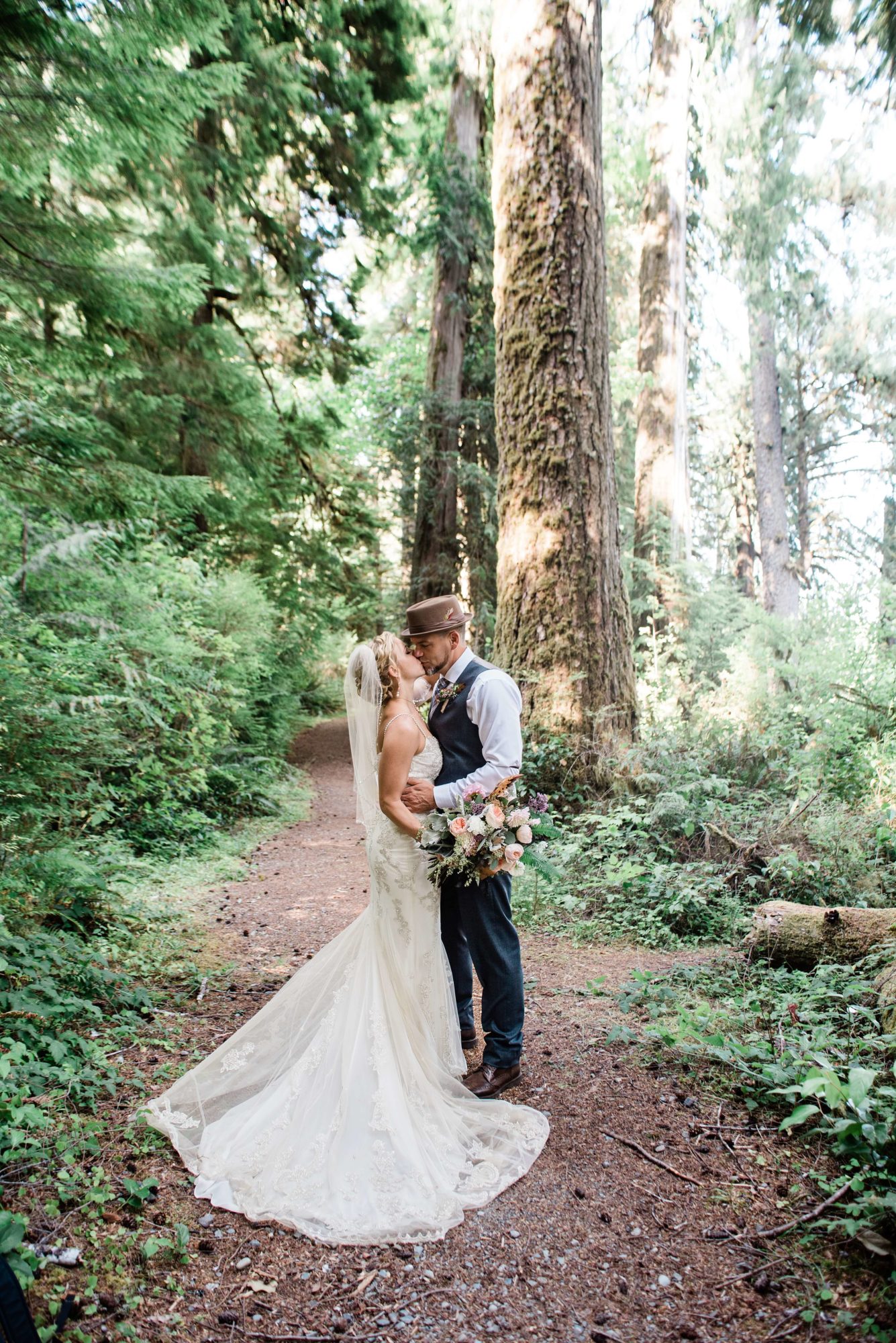 Bride and Groom at Fern Acres Forks Forest Wedding Venue