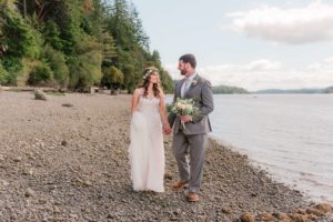 Bride and Groom on the Beach at Kiana Lodge