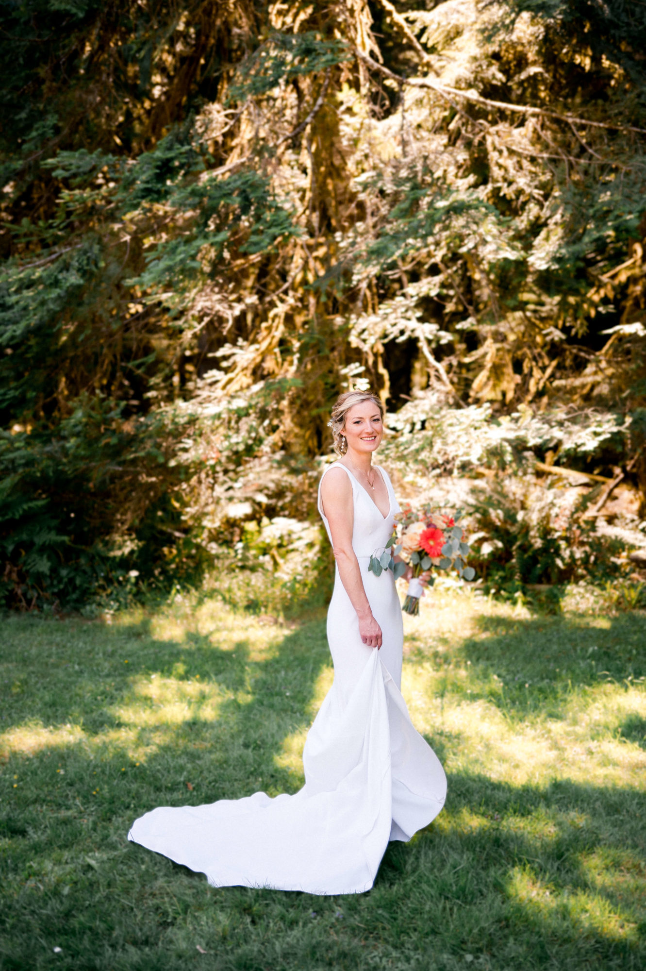 Bride in a forest on vashon Island