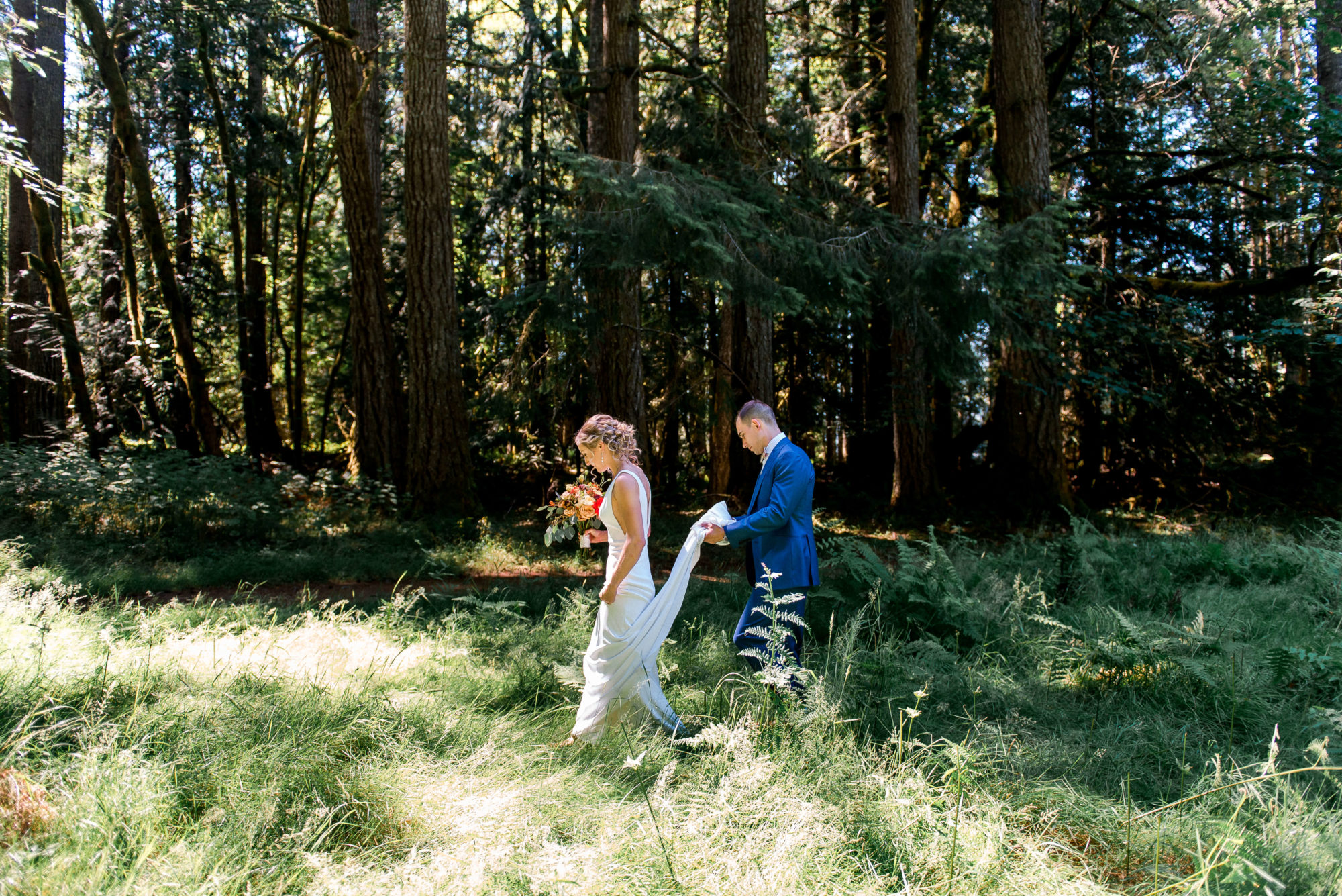 Bride and groom in a forest