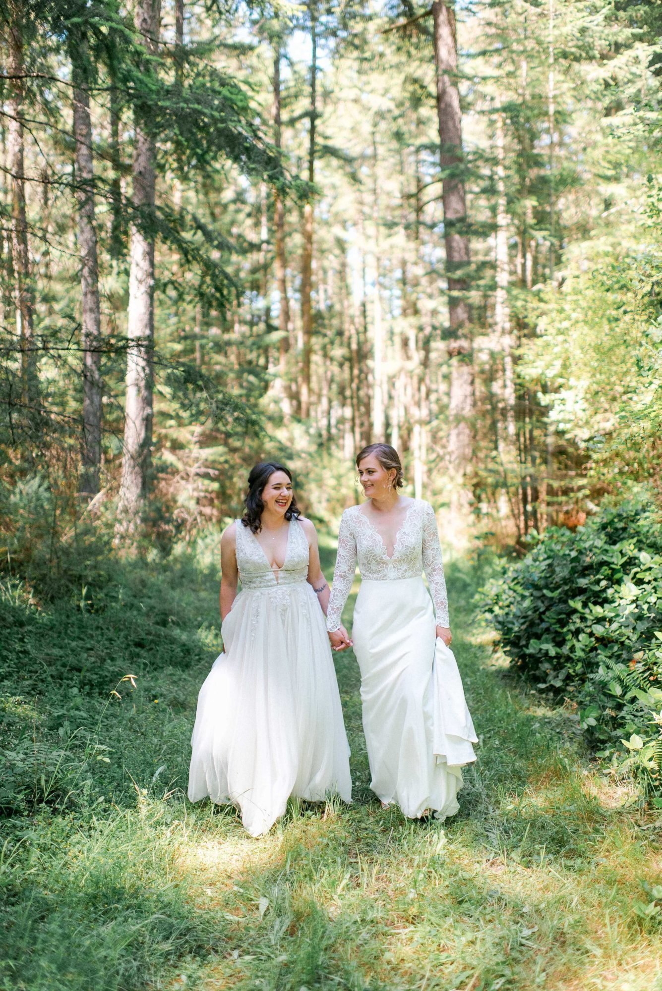 Two Brides LGTBQ+ Lesbian wedding in a forest near seattle