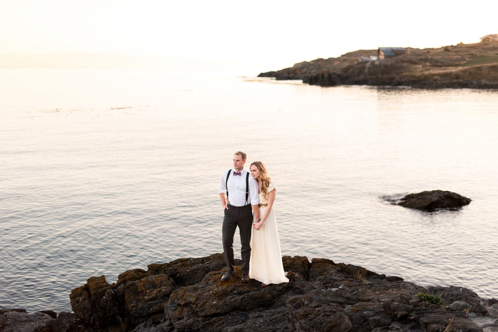 Bride and groom on a beach on Vashon Island