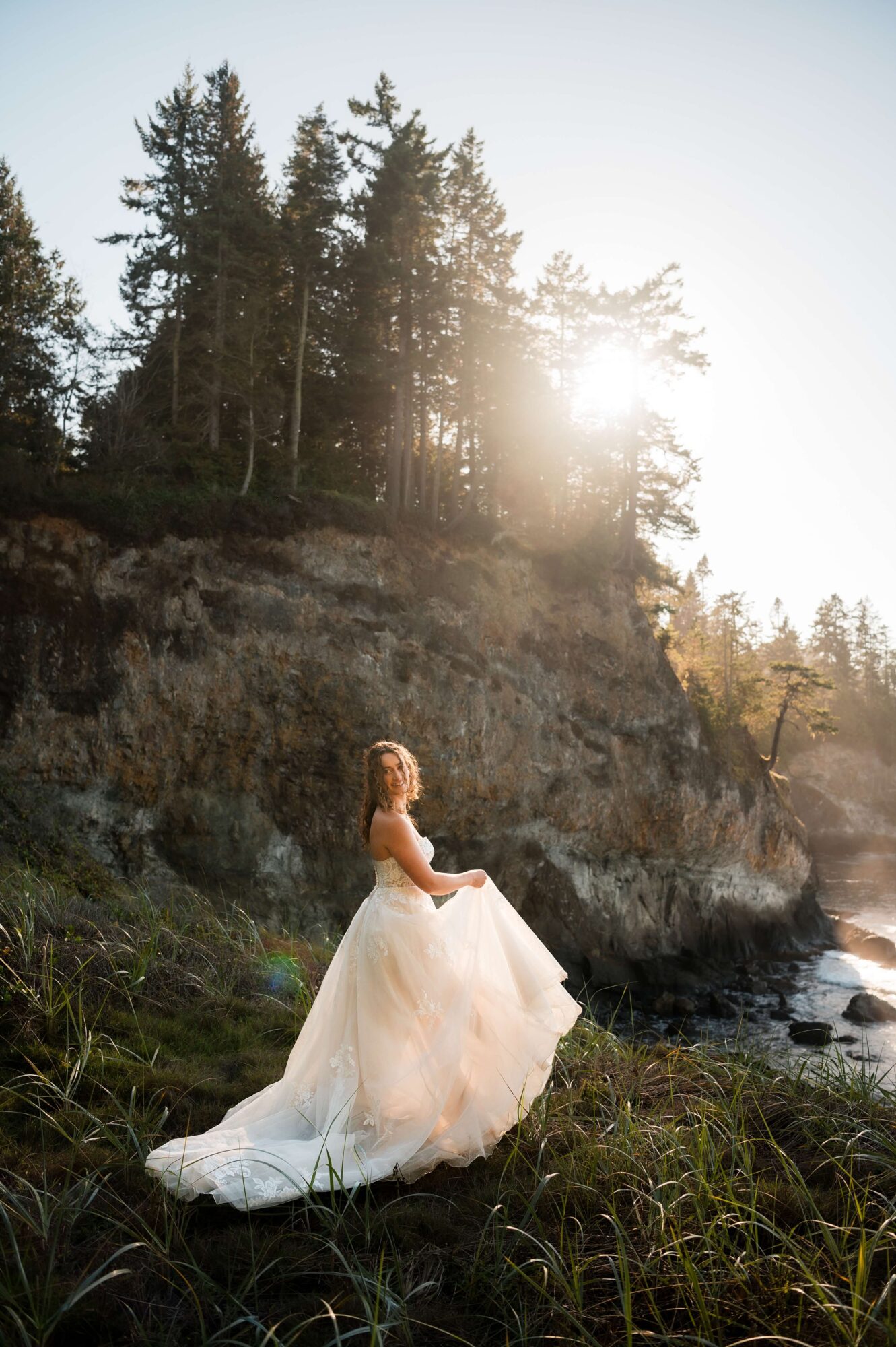 Bride on a cliff in Olympic National Park