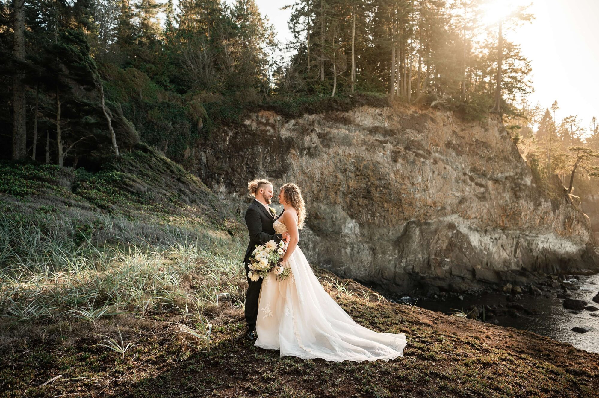 Bride and Groom on the Washington Coast in Olympic National Park